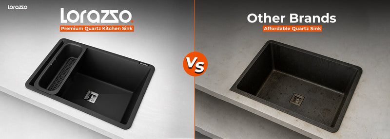 lorazzo quartz sink, best quartz sink, modern quartz sink, black quartz sink, quartz sink with drainboard