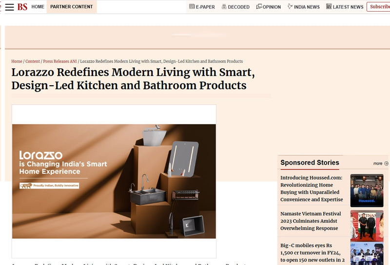 Business Standard Highlights Lorazzo’s Smart Kitchen & Bathroom Innovations