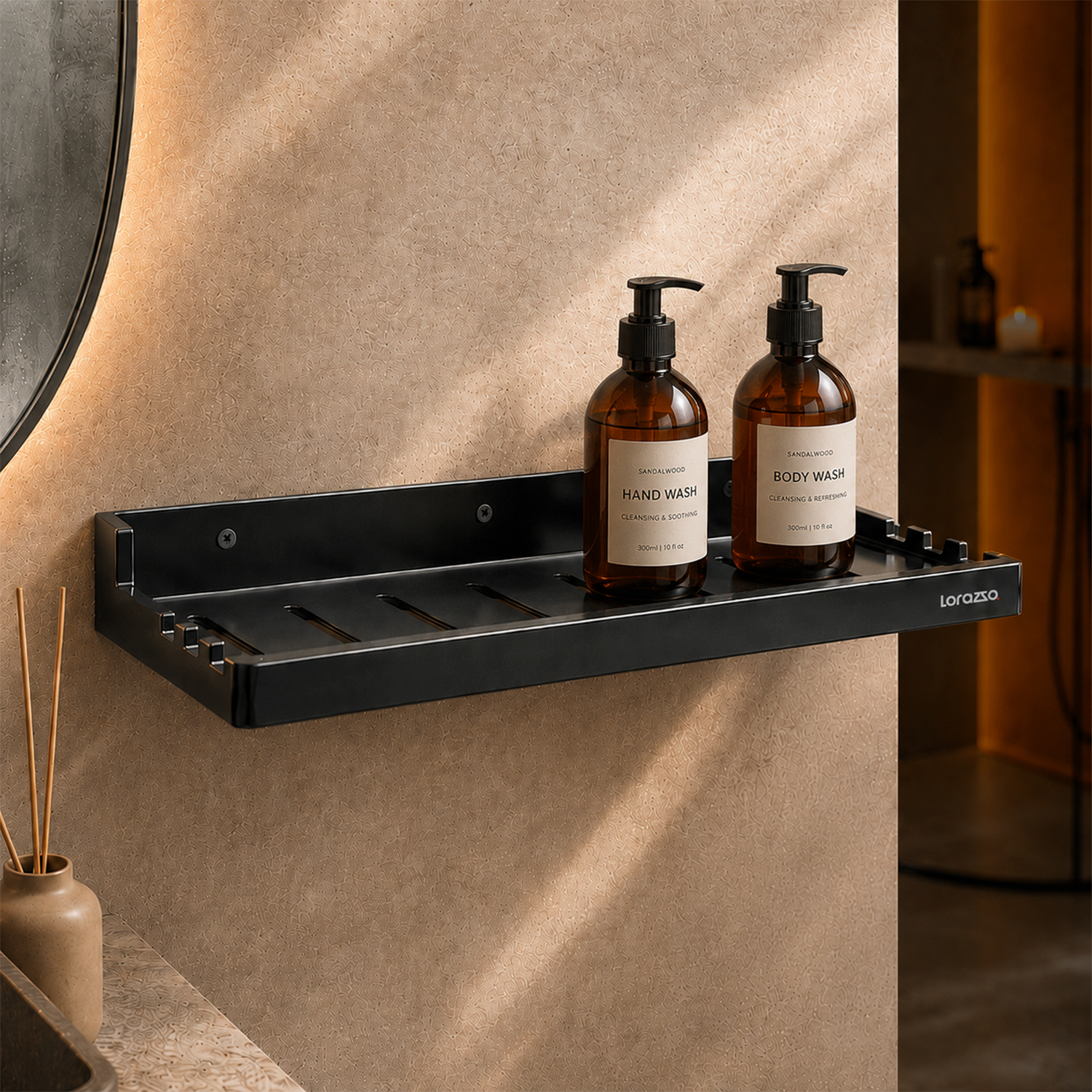 StoneTouch Shower Shelf – Black - Faux Ceramic