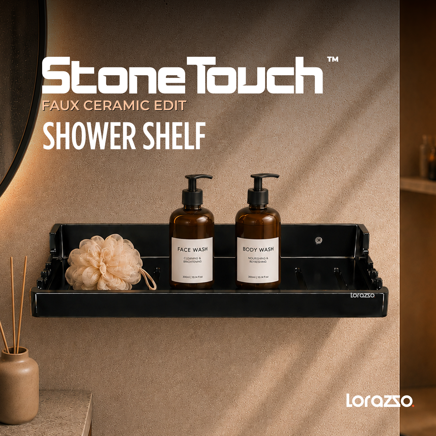 StoneTouch Shower Shelf – Black - Faux Ceramic