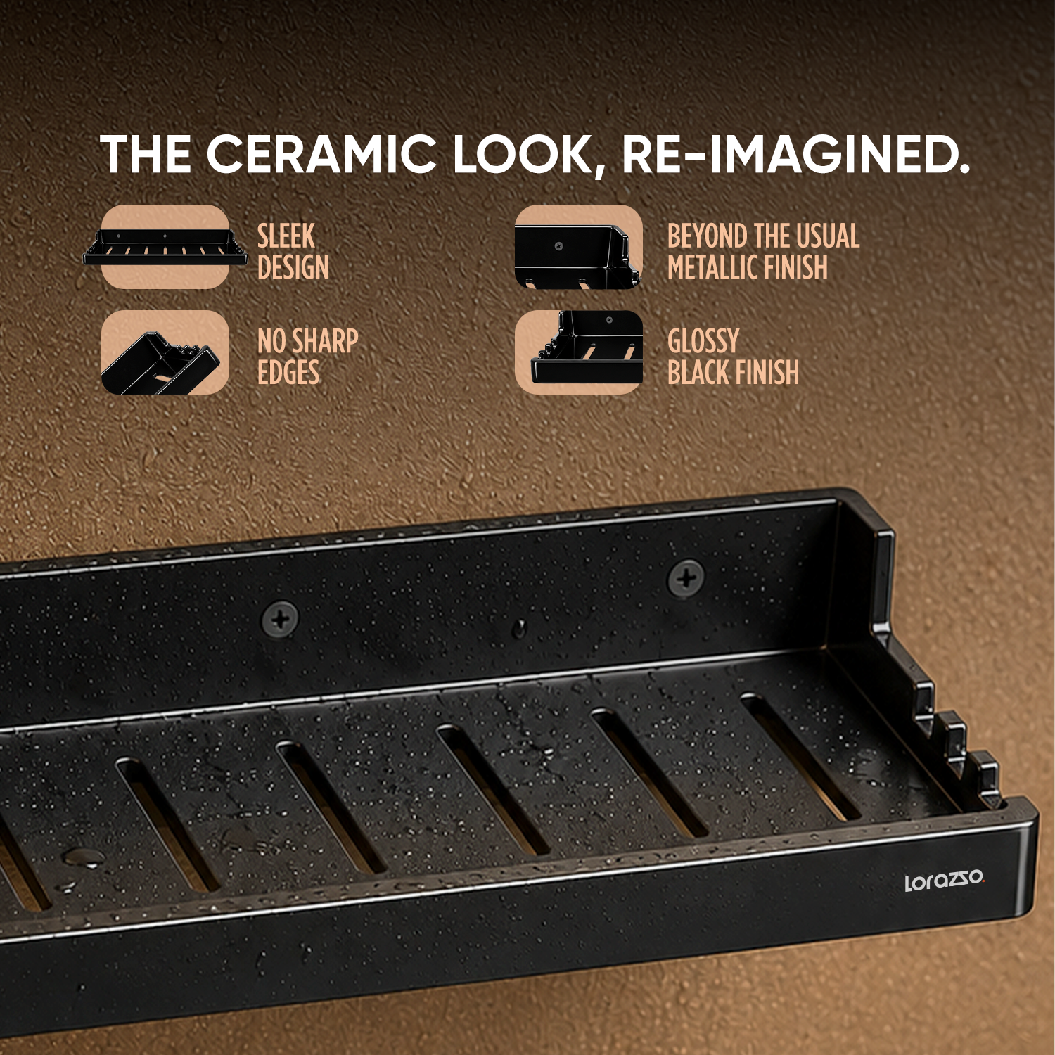 StoneTouch Shower Shelf – Black - Faux Ceramic