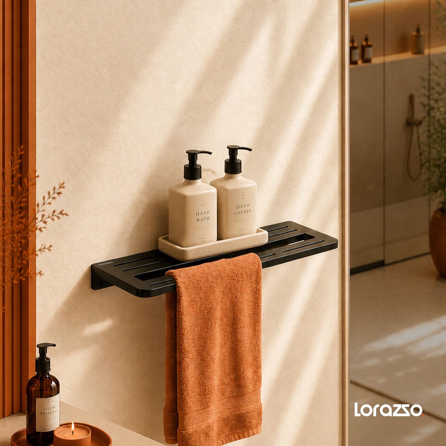 StoneTouch Towel Shelf - Black - Faux Ceramic