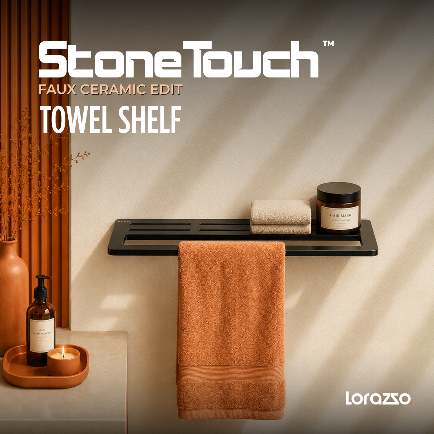 StoneTouch Towel Shelf - Black - Faux Ceramic