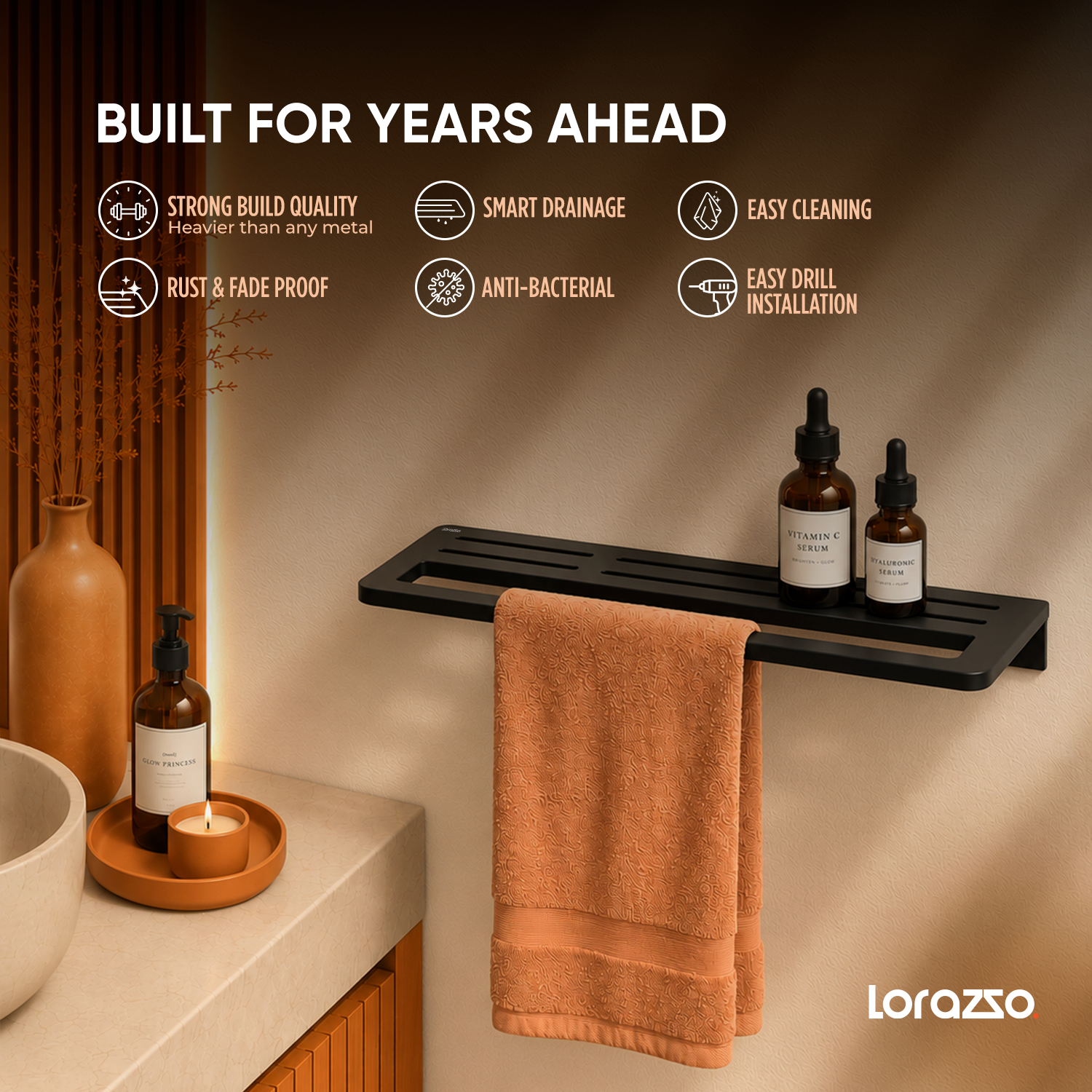 StoneTouch Towel Shelf - Black - Faux Ceramic