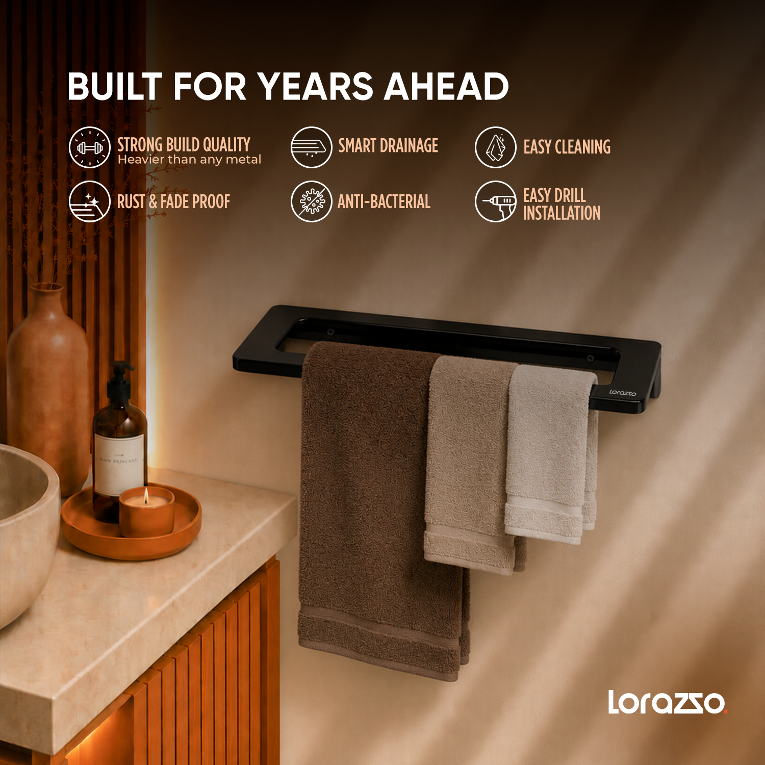 StoneTouch Towel Rack - Black - Faux Ceramic