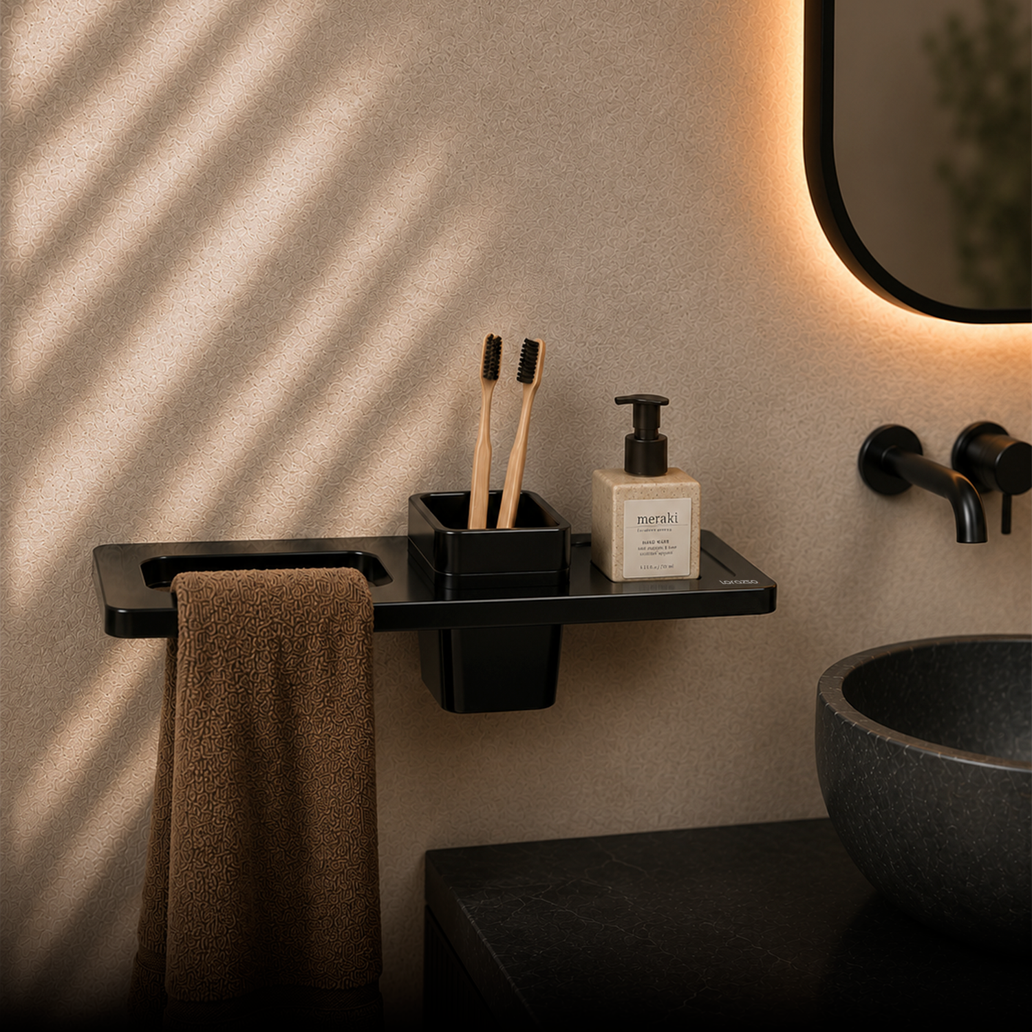 StoneTouch Wash Basin Organiser – Black - Faux Ceramic