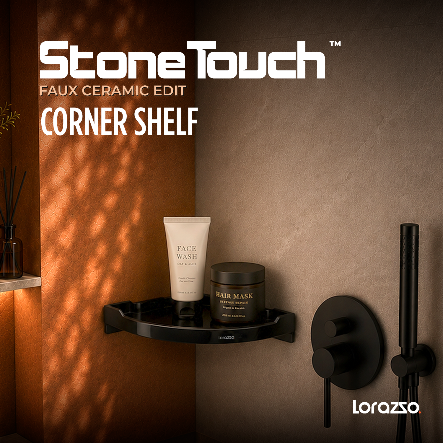 StoneTouch Corner Shelf - Black – 9-Inch
