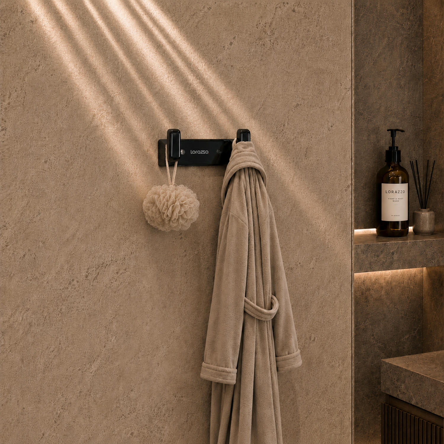StoneTouch Robe Hooks – Black - Faux Ceramic
