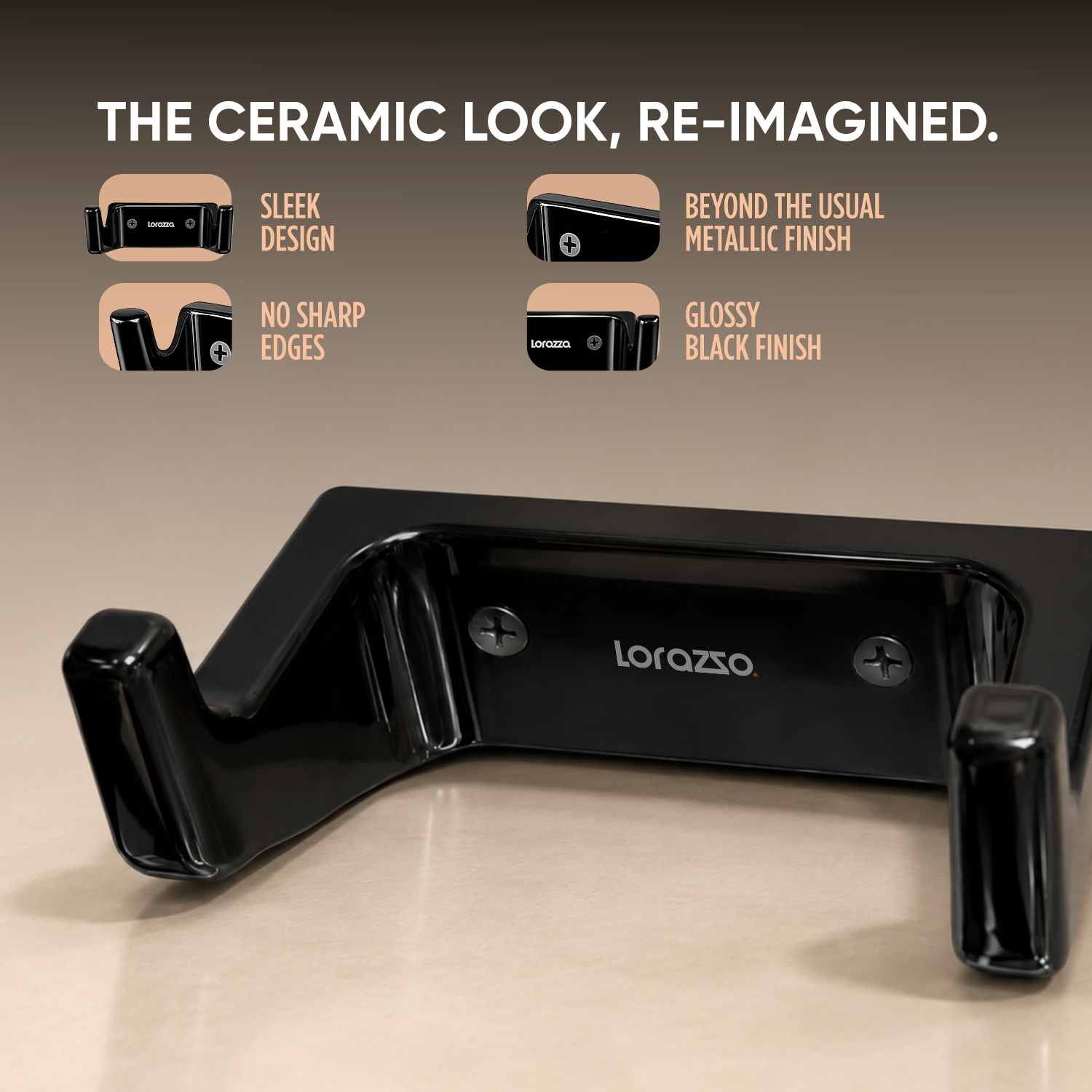 StoneTouch Robe Hooks – Black - Faux Ceramic