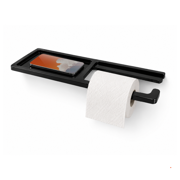 StoneTouch Toilet Paper & Phone Holder - Black - Faux Ceramic hover