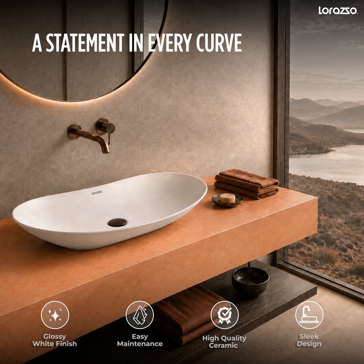 Luna Table Top Wash Basin (650 × 350 × 110 mm)