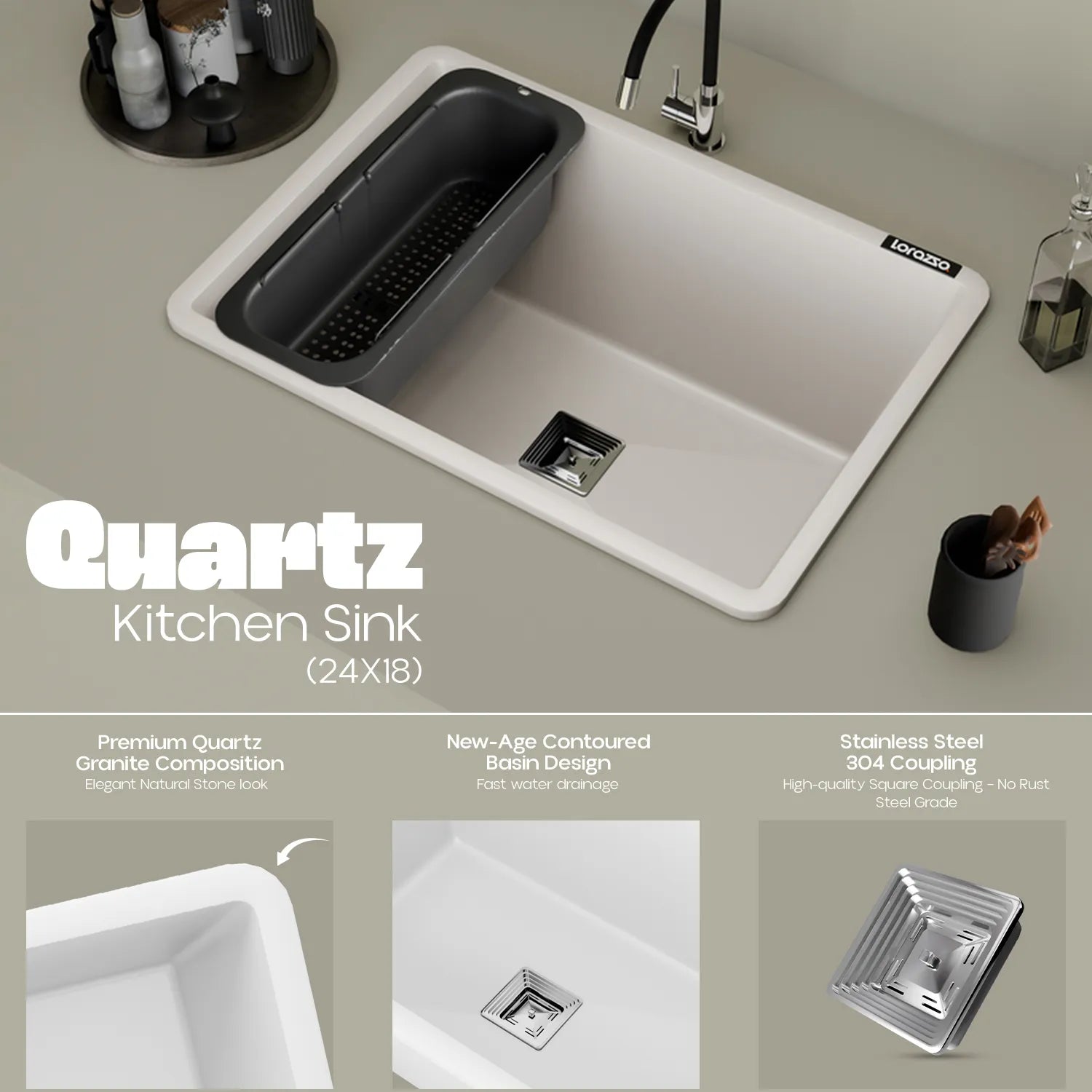 Quartz Kitchen Sink - 24X18 inches