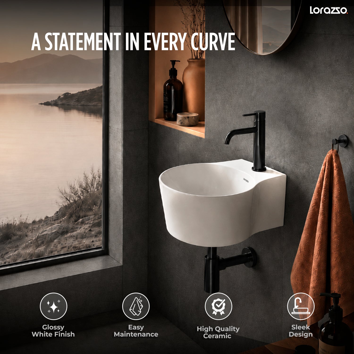 Halo Wall Mount Wash Basin (365 × 375 × 160 mm)