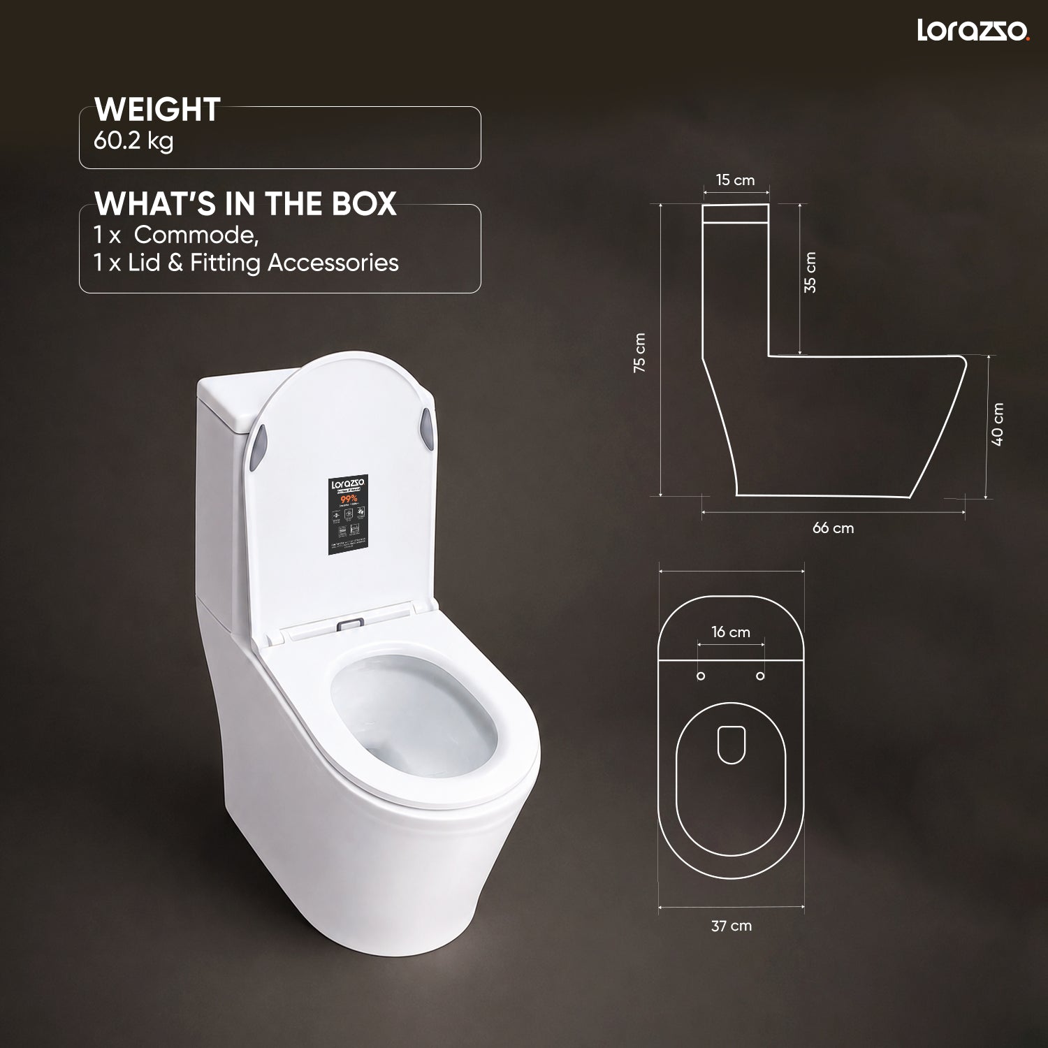 White Walker One-Piece Commode (660 × 370 × 750 mm)