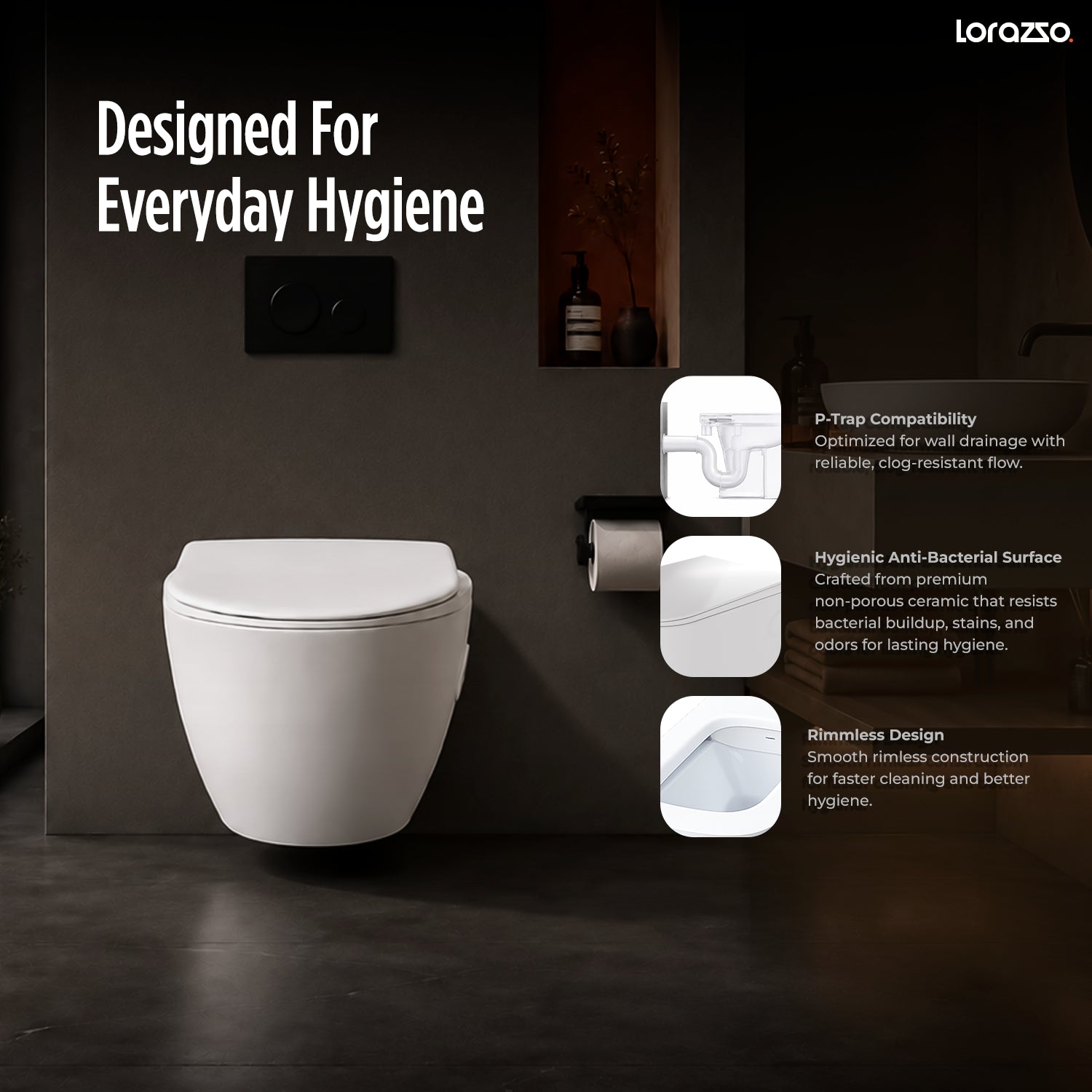 Starks Wall Hung Commode (545 × 385 × 340 mm)