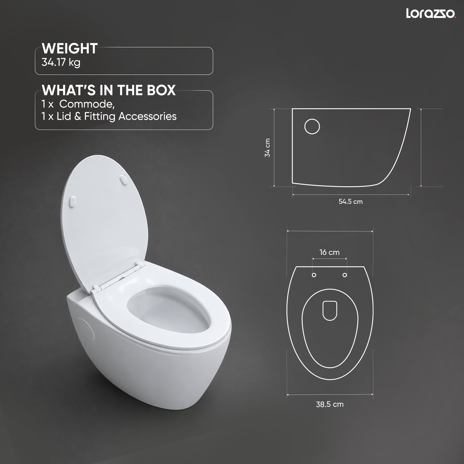 Starks Wall Hung Commode (545 × 385 × 340 mm)