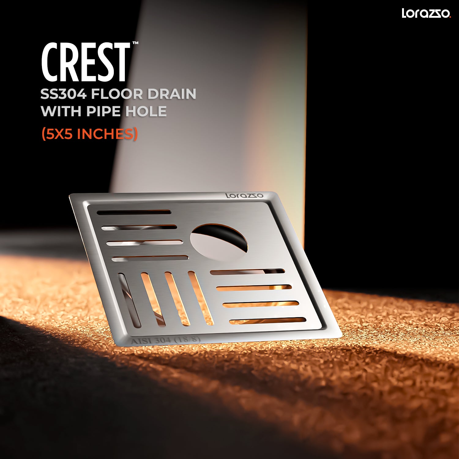 Crest™ SS304 Floor Drain with Pipe Hole (5X5 inches)