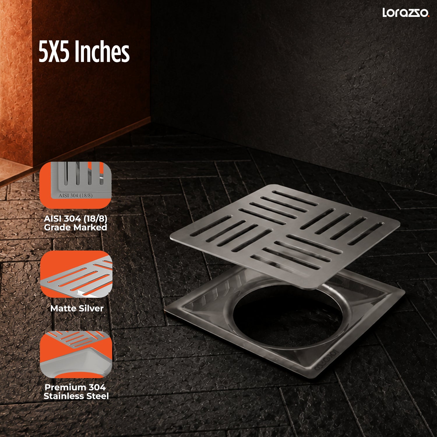 Crest™ SS304 Floor Drain (5 x 5 Inch)