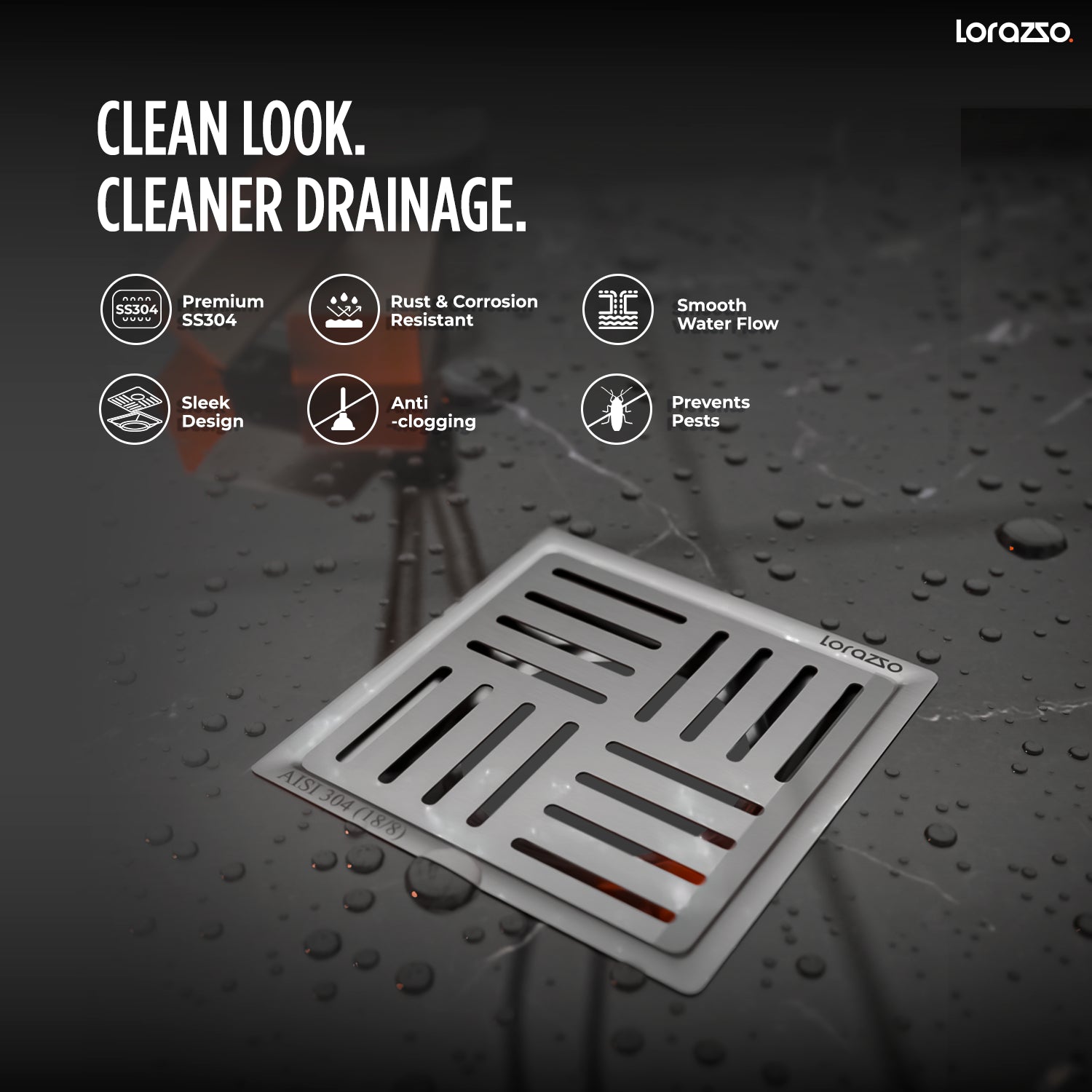 Crest™ SS304 Floor Drain (5 x 5 Inch)