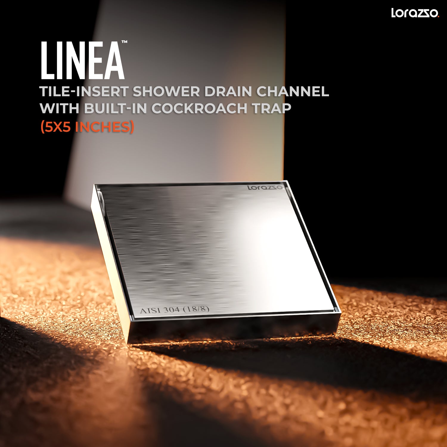 Linea™ Tile-Insert Shower Drain Channel (5X5 inches) with Built-in Cockroach Trap