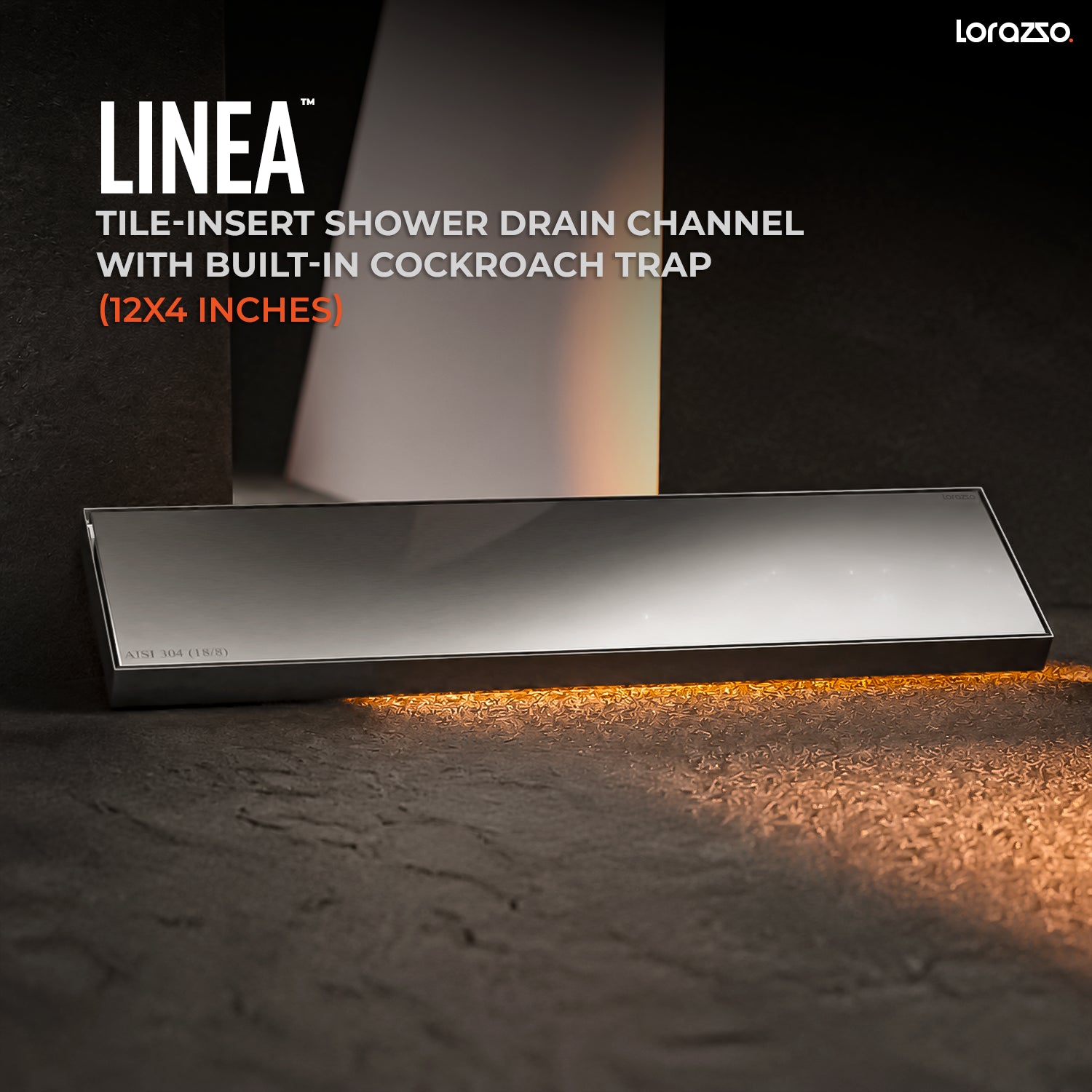 Linea™ Tile-Insert SS 304 Shower Drain Channel with Built-in Cockroach Trap  (12X4 inches)