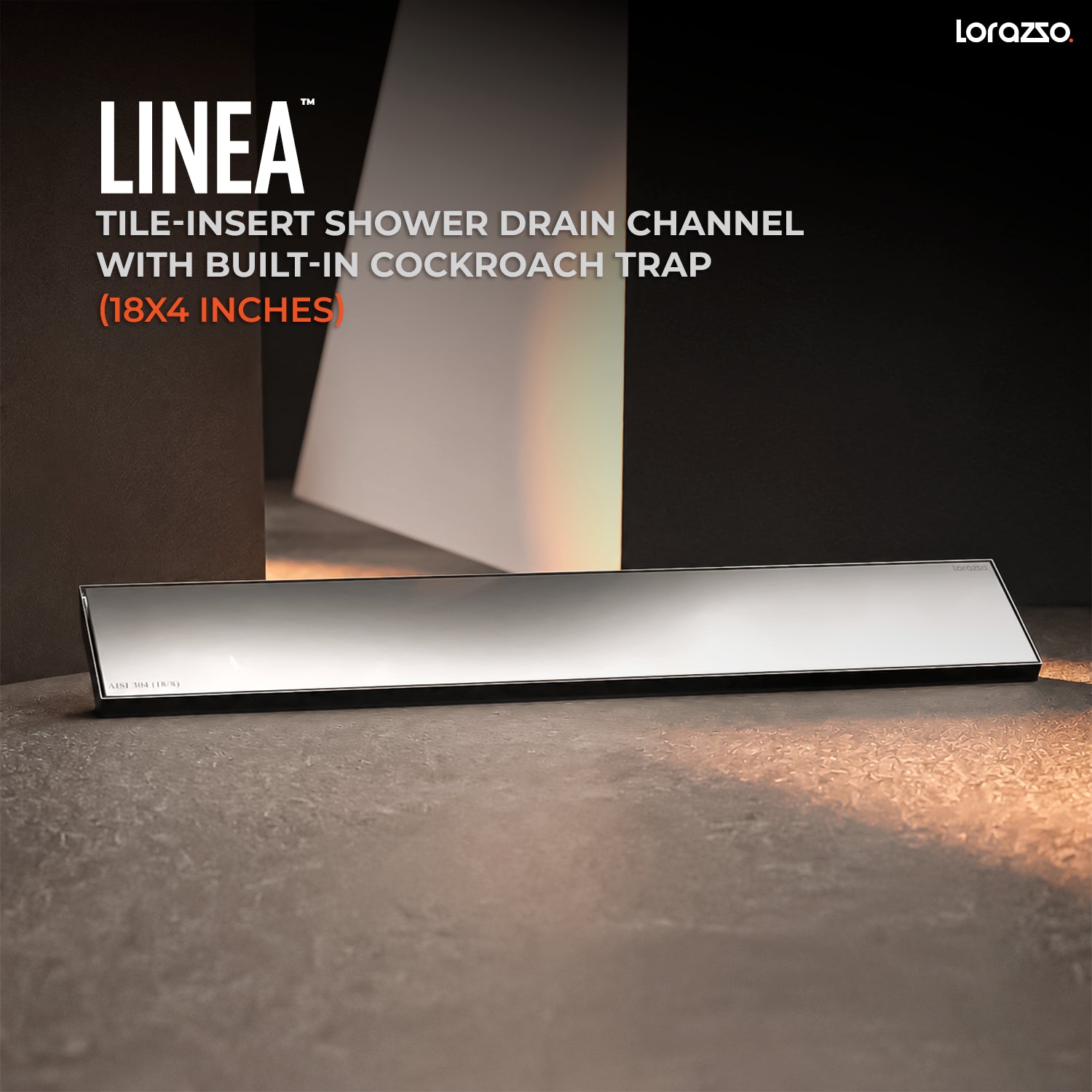 Linea™ Tile-Insert SS304 Shower Drain Channel with Built-in Cockroach Trap (18X4 inches)