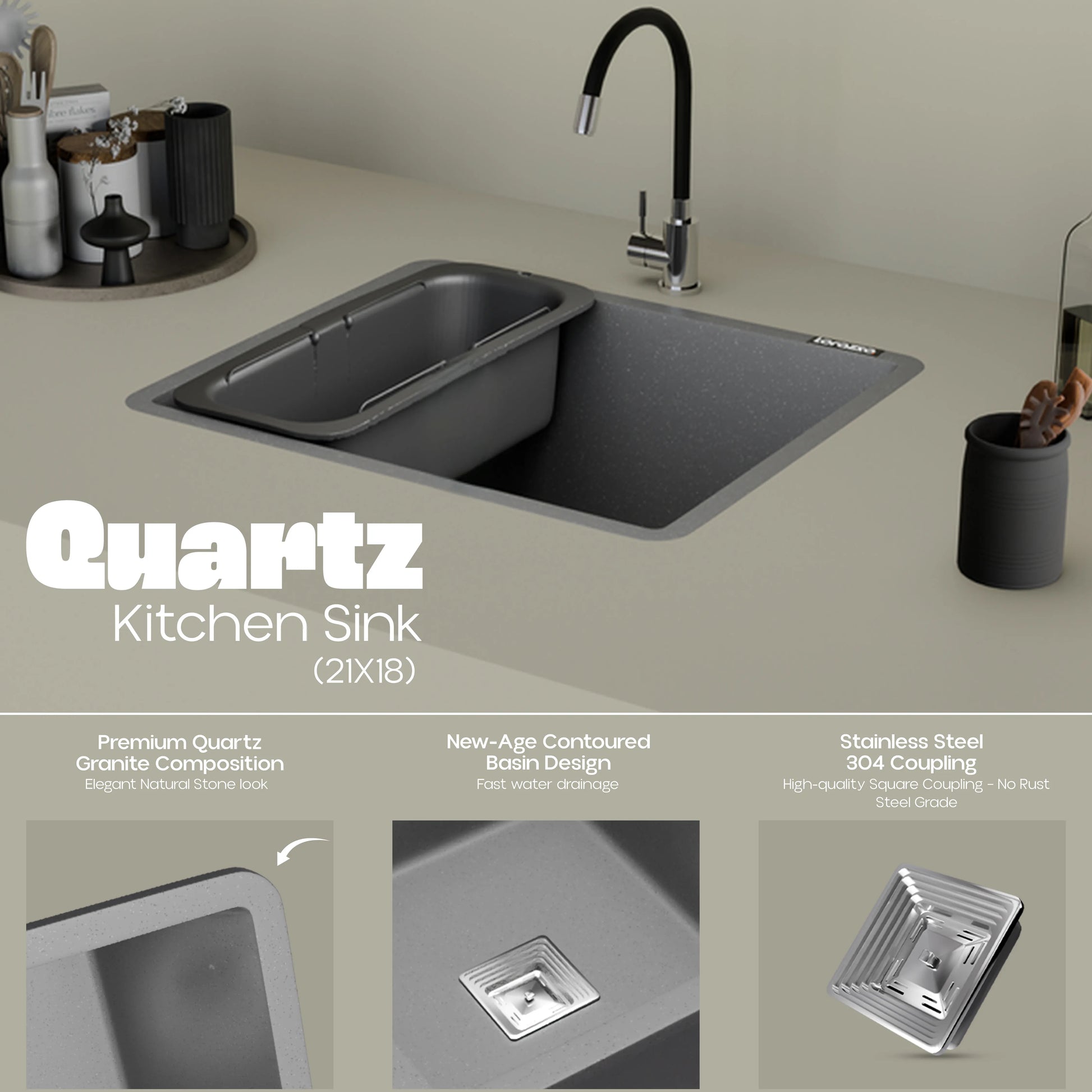 Quartz Kitchen Sink -  21X18 inches
