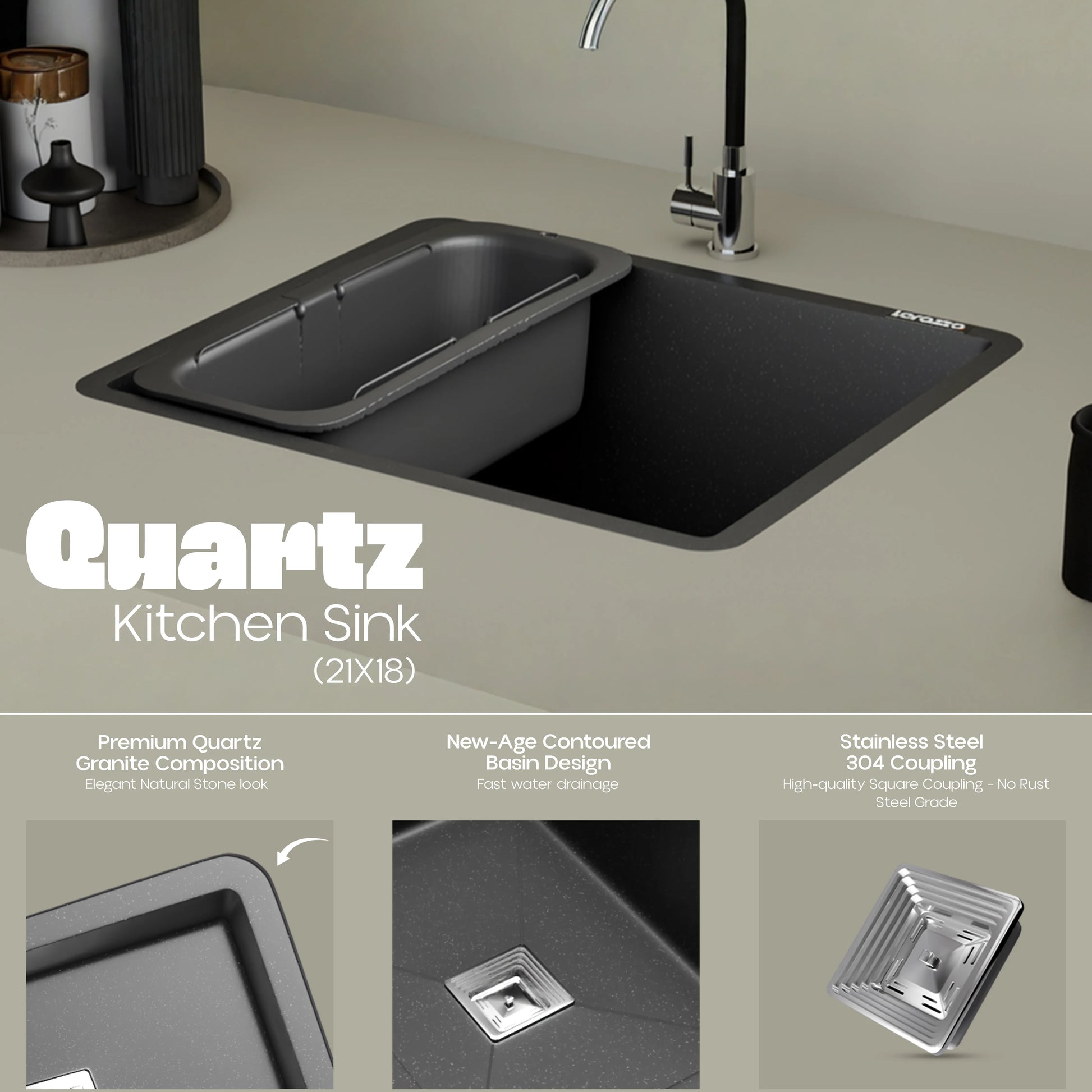 Quartz Kitchen Sink -  21X18 inches