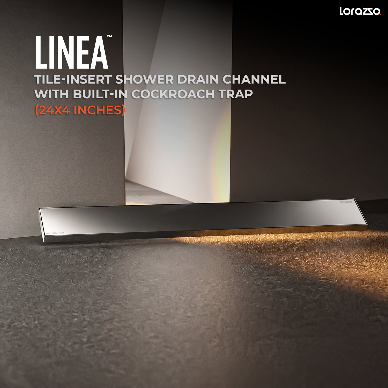 Linea™ Tile-Insert SS304 Shower Drain Channel with Built-in Cockroach Trap (24X4 inches)