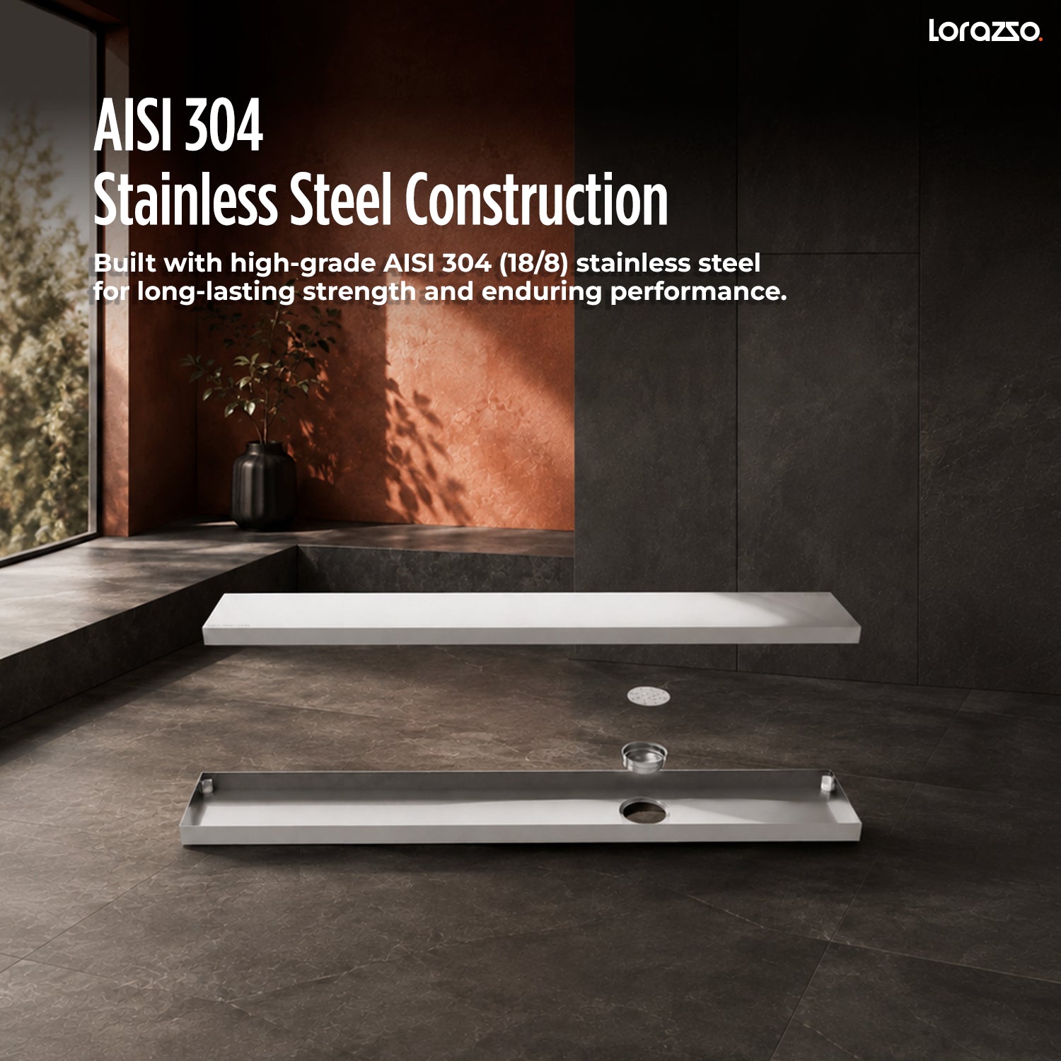 Linea™ Tile-Insert SS304 Shower Drain Channel with Built-in Cockroach Trap (24X4 inches)
