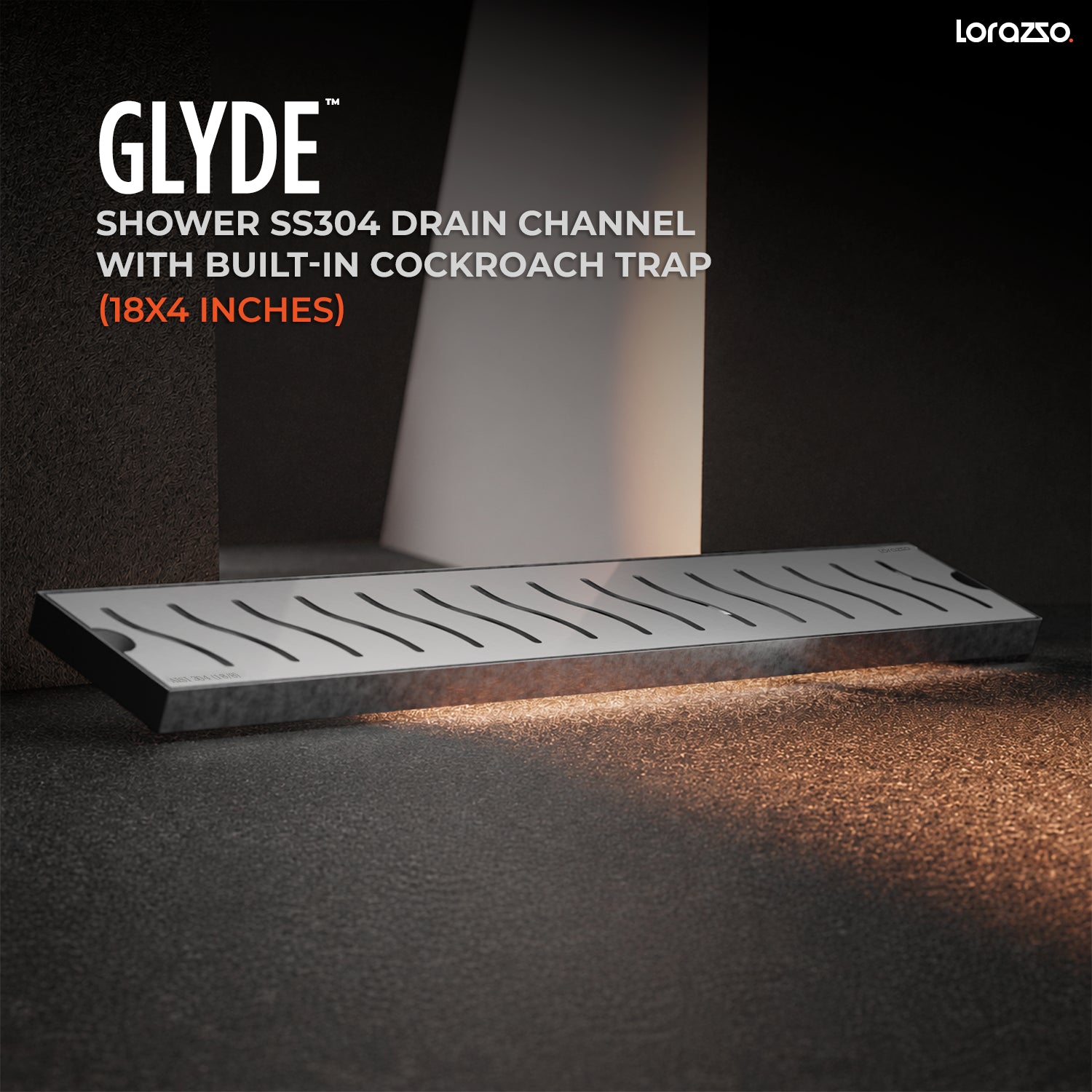 Glyde™ Shower SS304 Drain Channel with Built-in Cockroach Trap (18X4 inches)