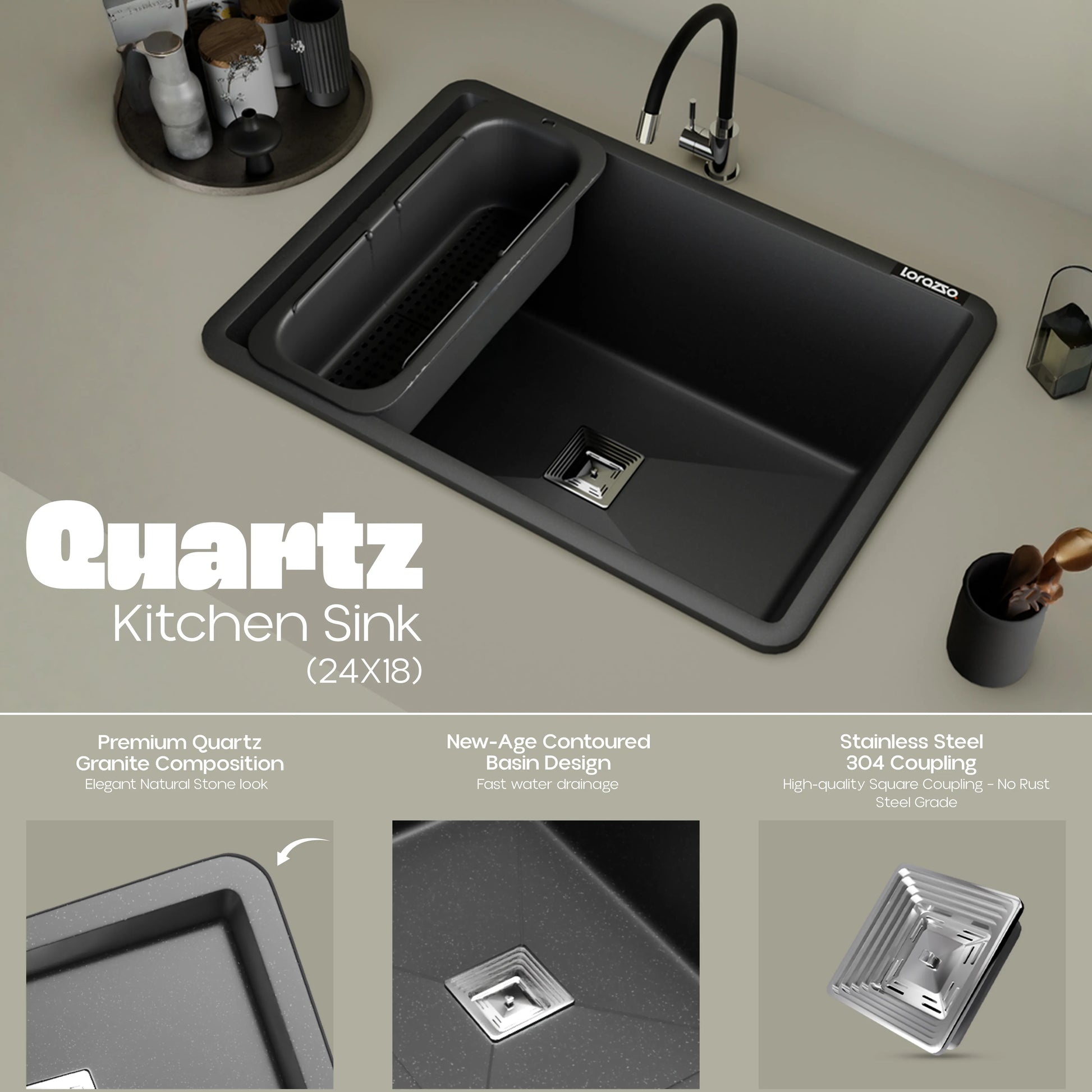 Quartz Kitchen Sink - 24X18 inches