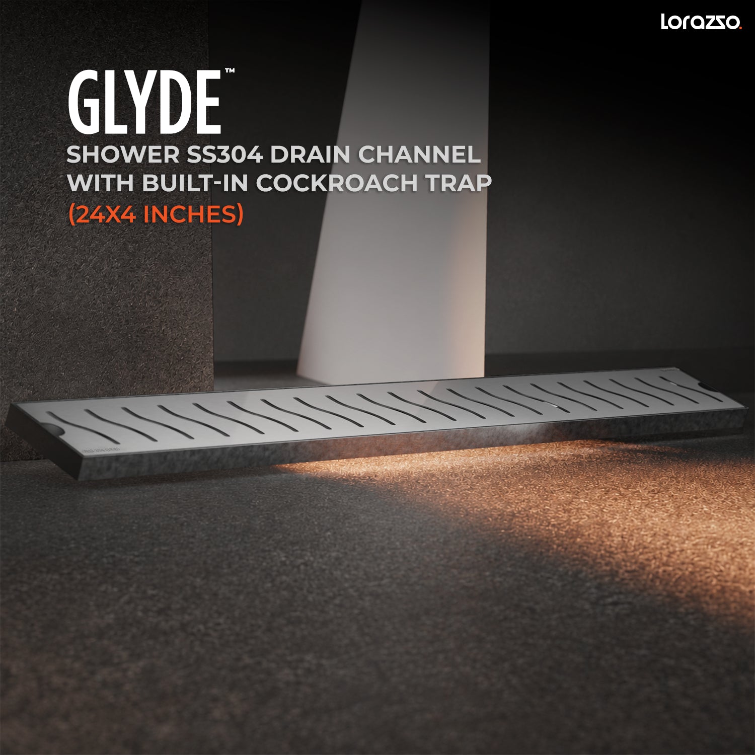 Glyde™ Shower SS304 Drain Channel (24X4 inches) with Built-in Cockroach Trap