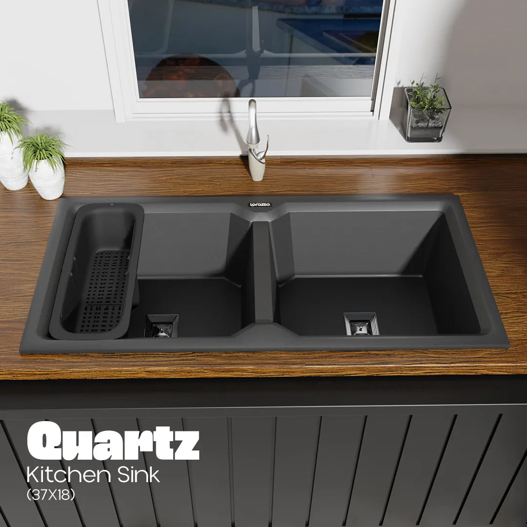 Quartz Double Bowl Kitchen Sink - 37X18 inches