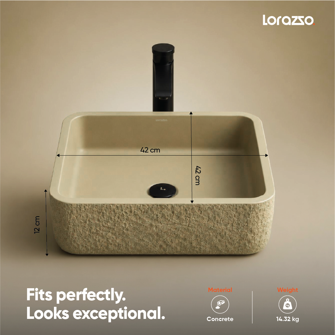 Riverstone Concrete Table Top Wash Basin (420x420x120 mm)
