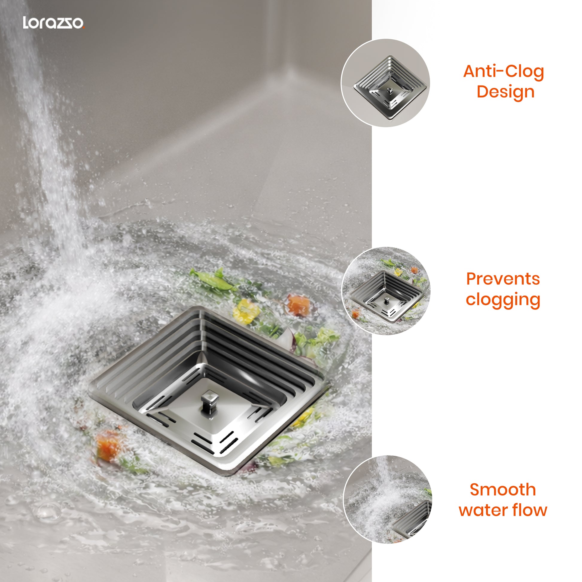 SS 304 Square Sink Coupling (4.2 × 4.2 Inches) – Silver