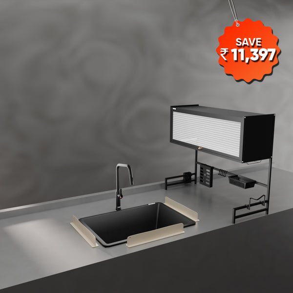 Kitchen Wash Area Upgrade Combo – Quartz Sink, Faucet, Rack & Splash Guards