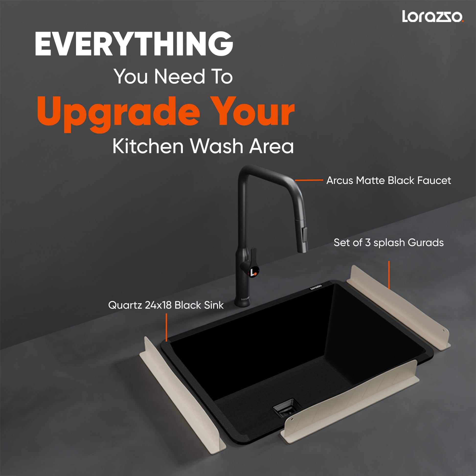 Kitchen Wash Area Upgrade Combo – Quartz Sink, Faucet & Splash Guards