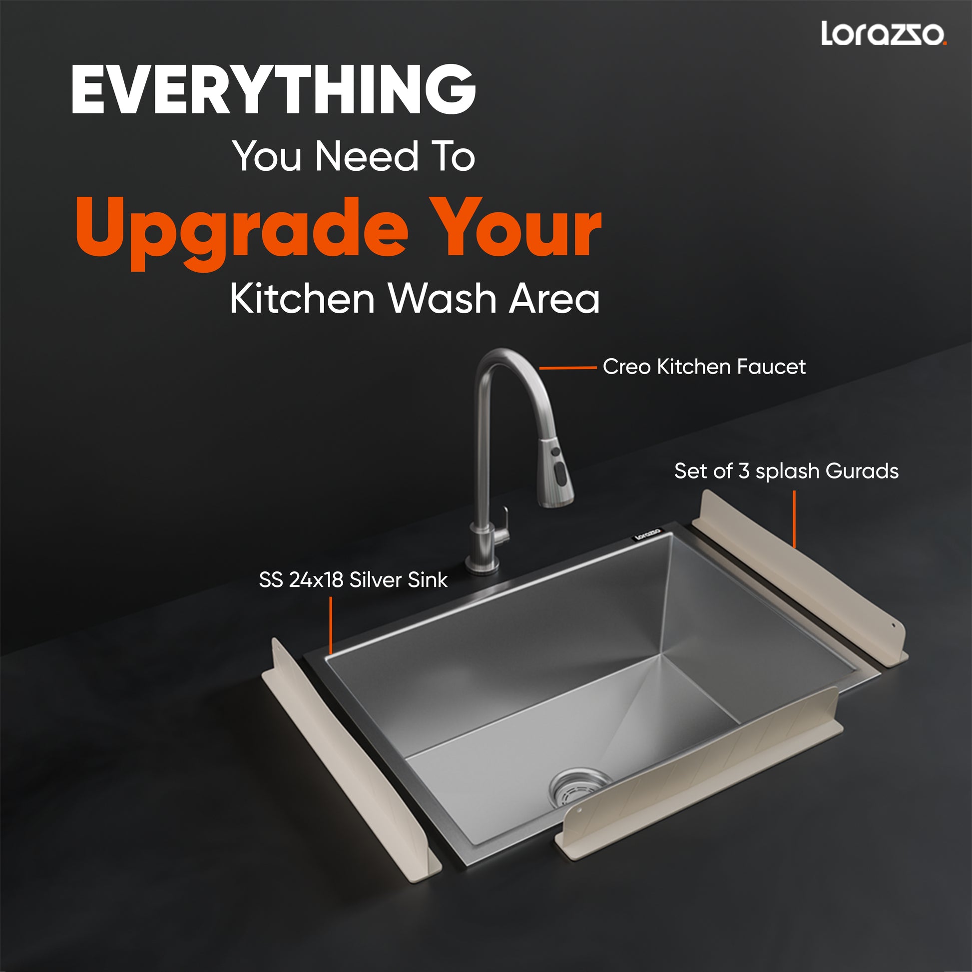 Kitchen Wash Area Combo Set – Sink, Faucet & Splash Guards