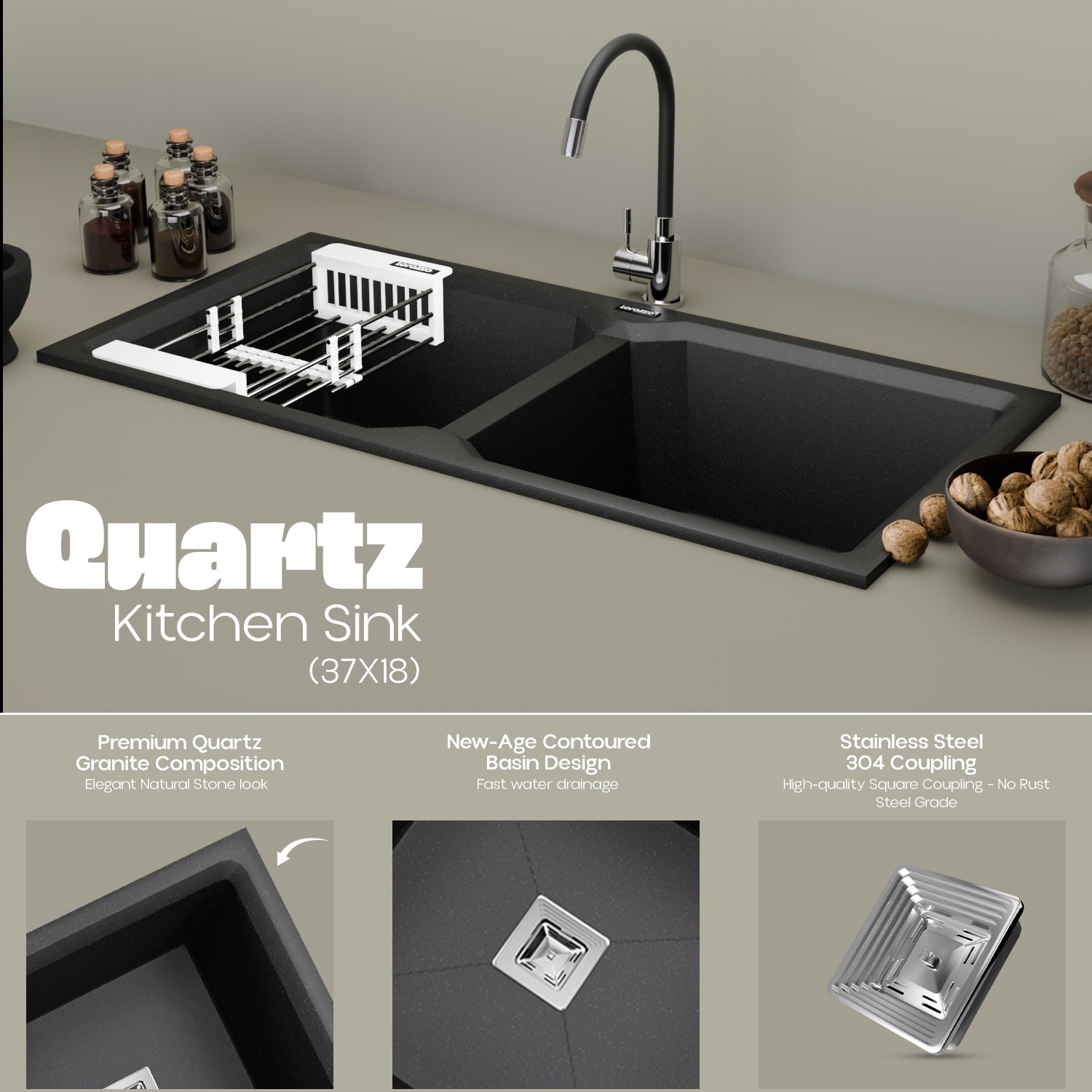 Quartz Kitchen Sink - 37X18 inches