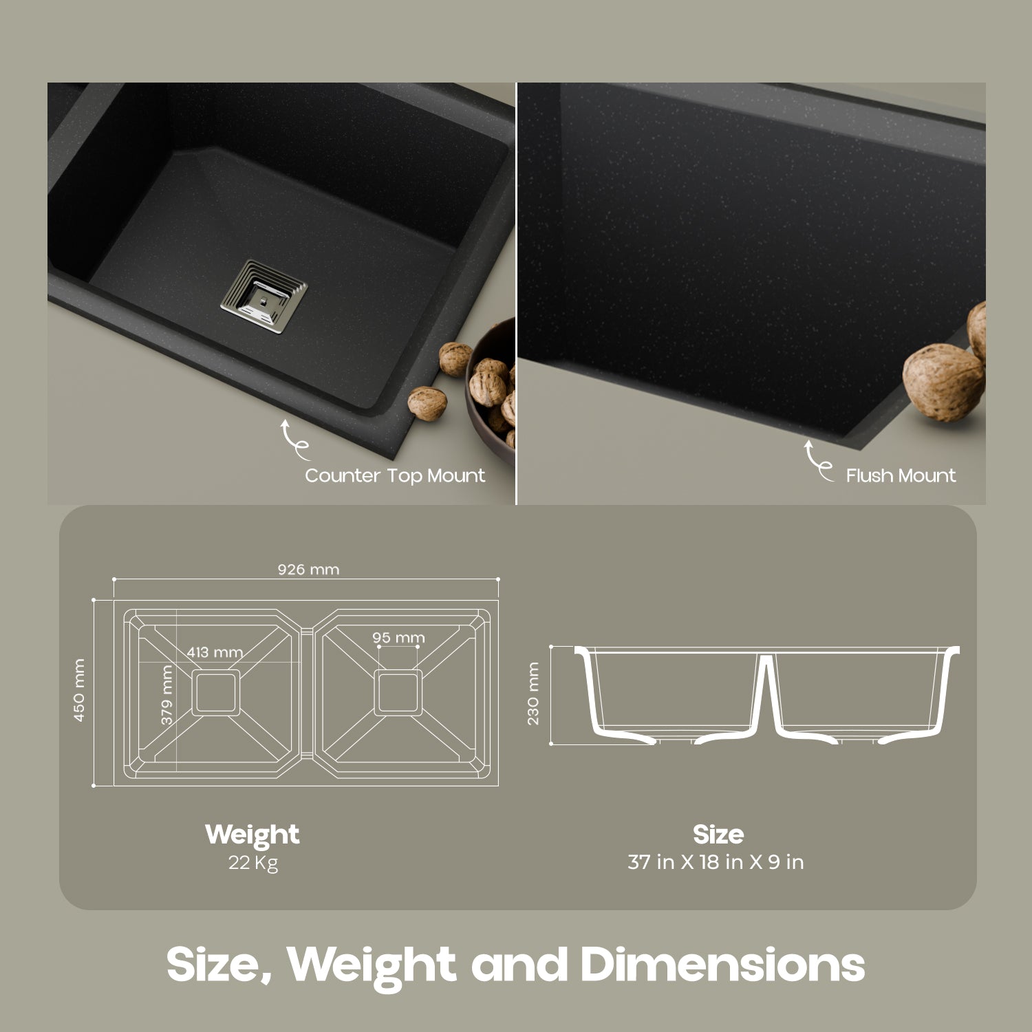 Quartz Kitchen Sink - 37X18 inches