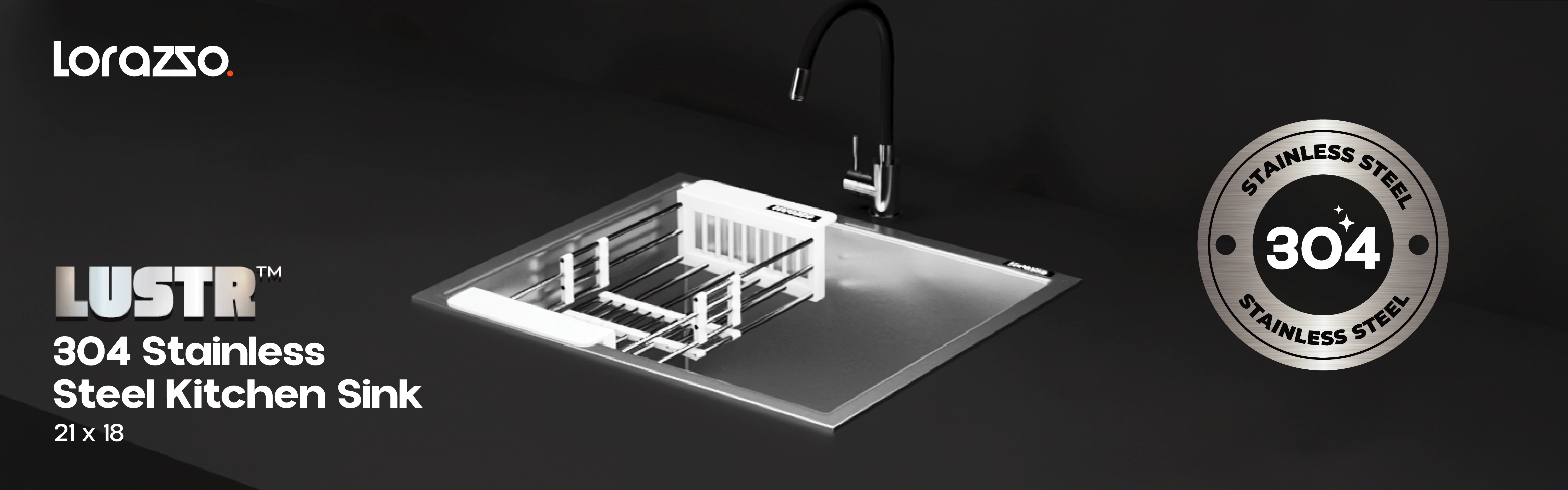 Lustr™ Stainless Steel 304 Kitchen Sink - 21X18 inches – Lorazzo