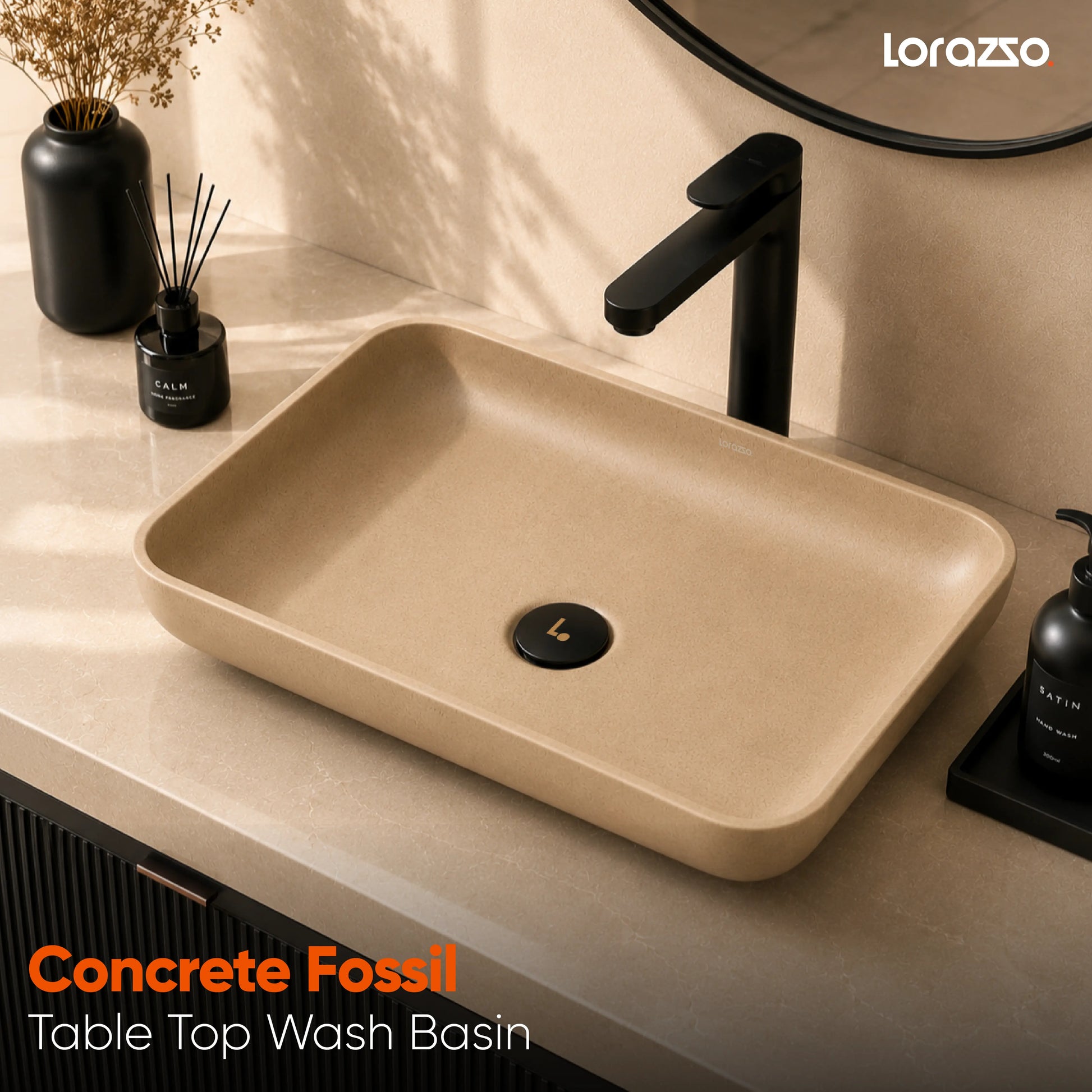 Concrete Fossil Table Top Wash Basin (565x370x113 mm)