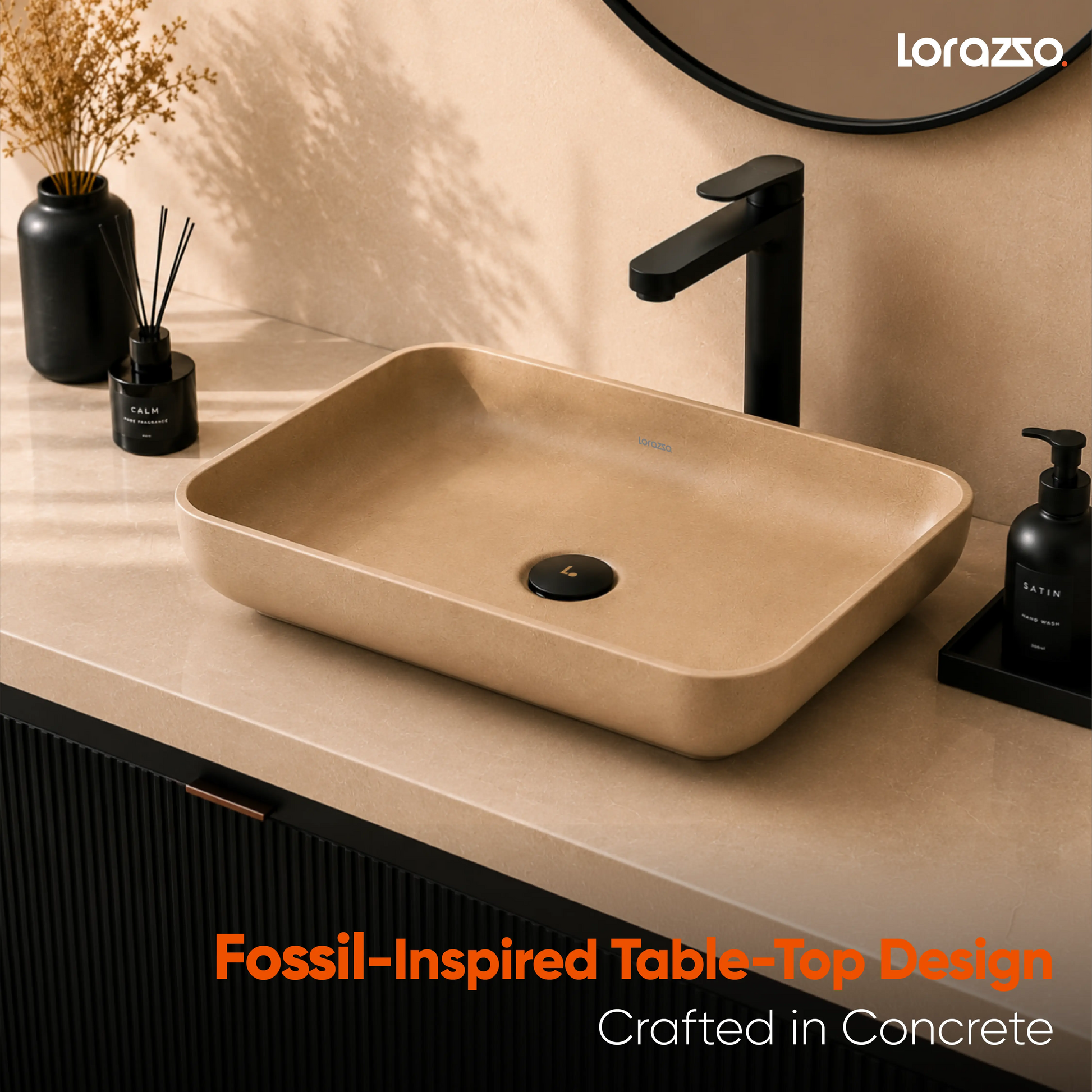 Concrete Fossil Table Top Wash Basin (565x370x113 mm)