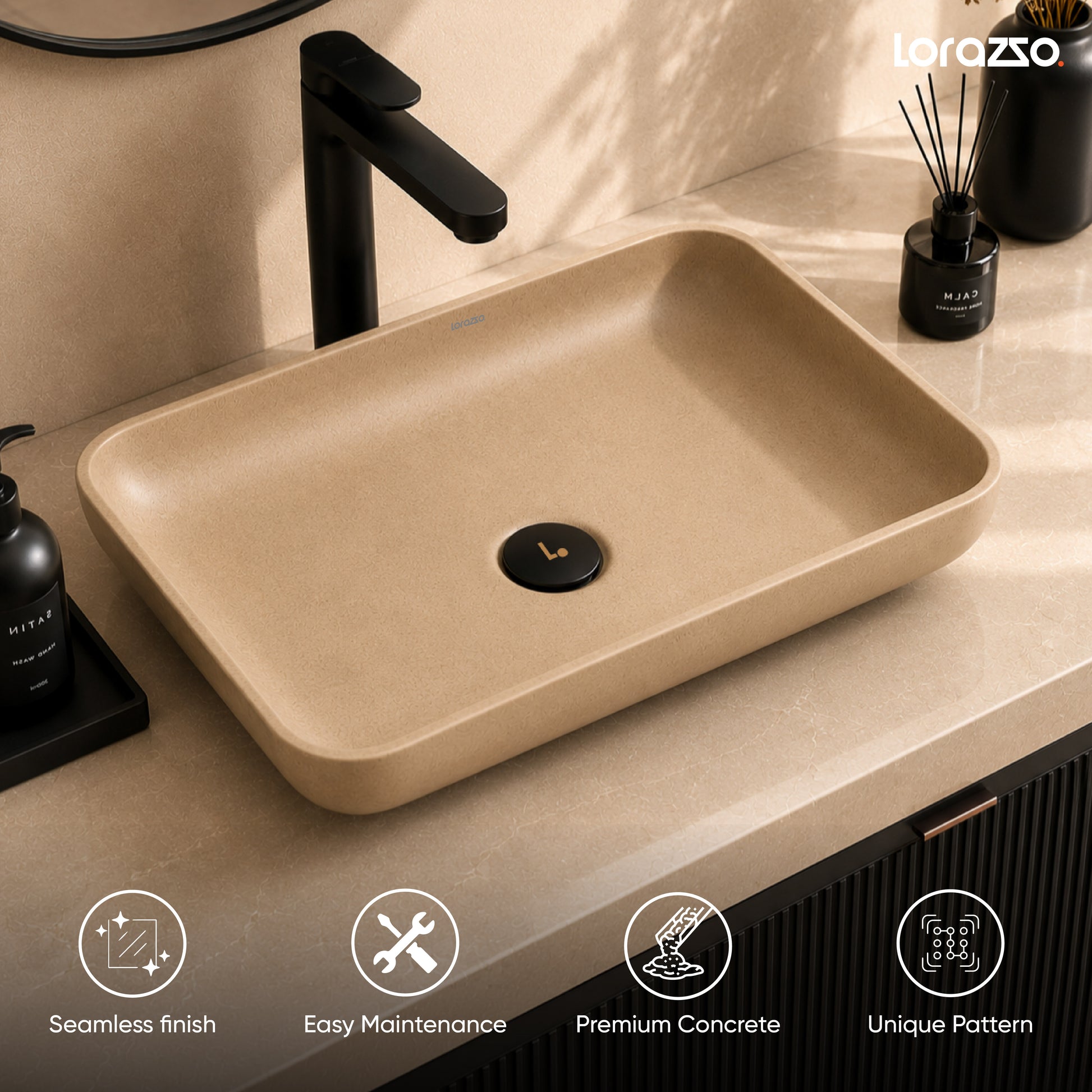 Concrete Fossil Table Top Wash Basin (565x370x120 mm)