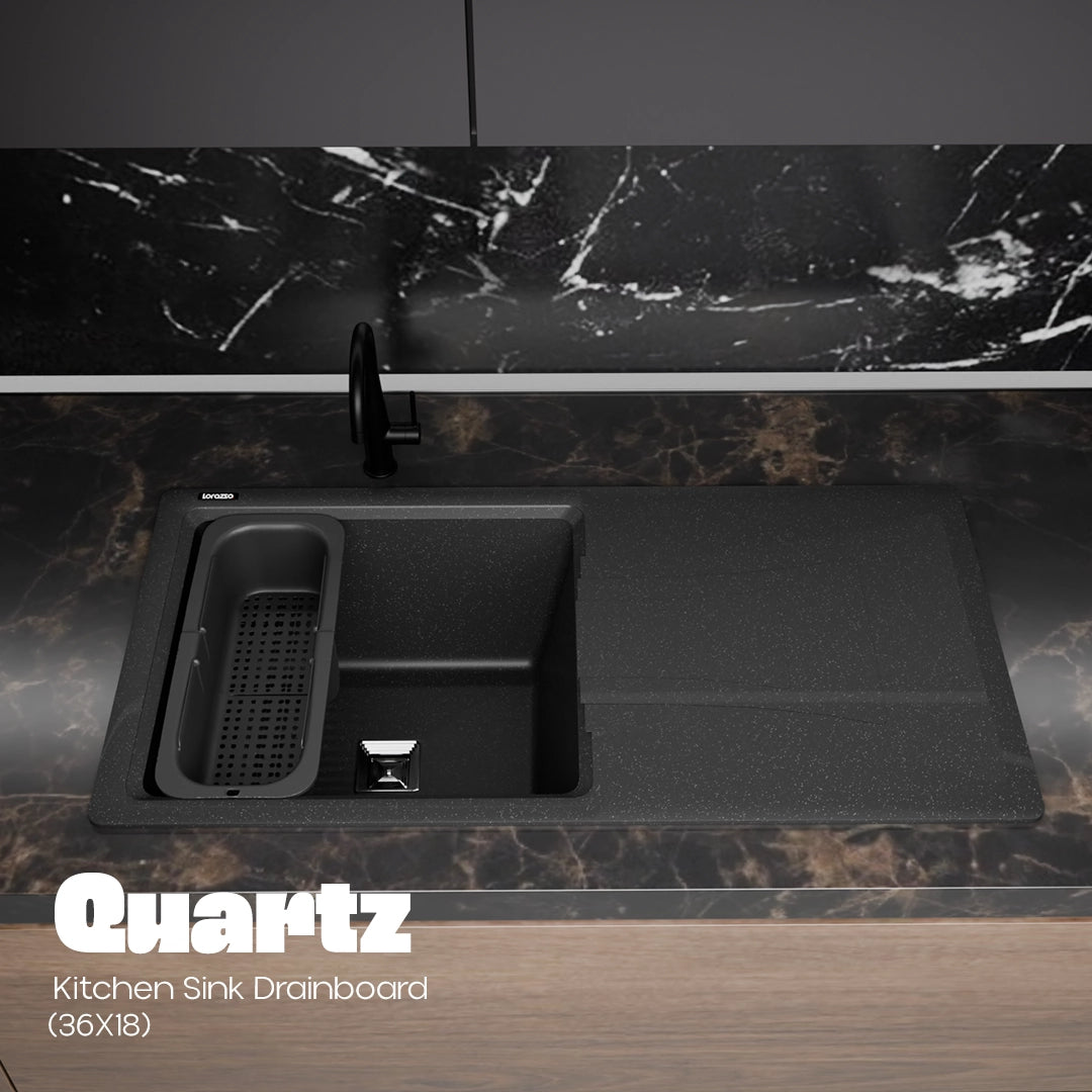 Quartz Kitchen Sink with Drainboard (36×18 Inches) – 10-Year Warranty
