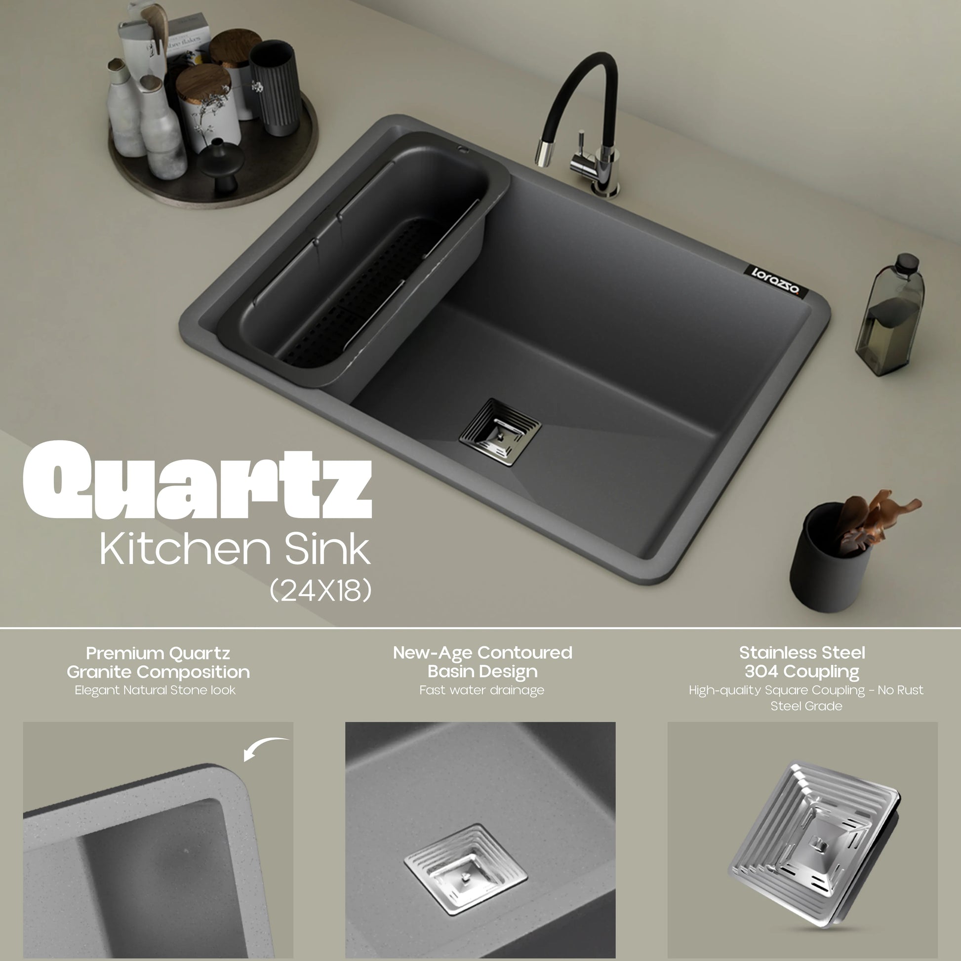Quartz Kitchen Sink - 24X18 inches