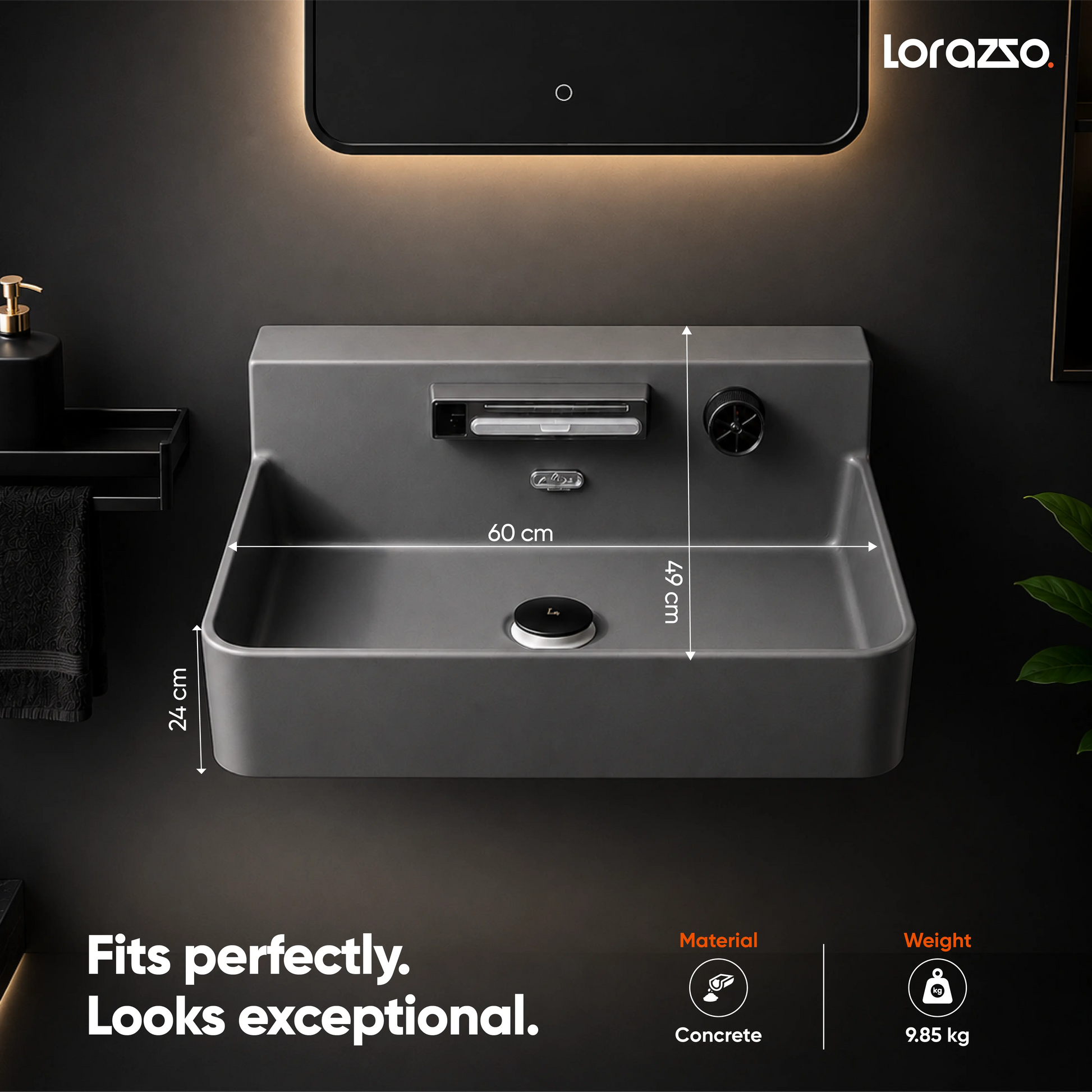 Integrated Wall Mount Smart Wash Basin (600x490x240 mm)