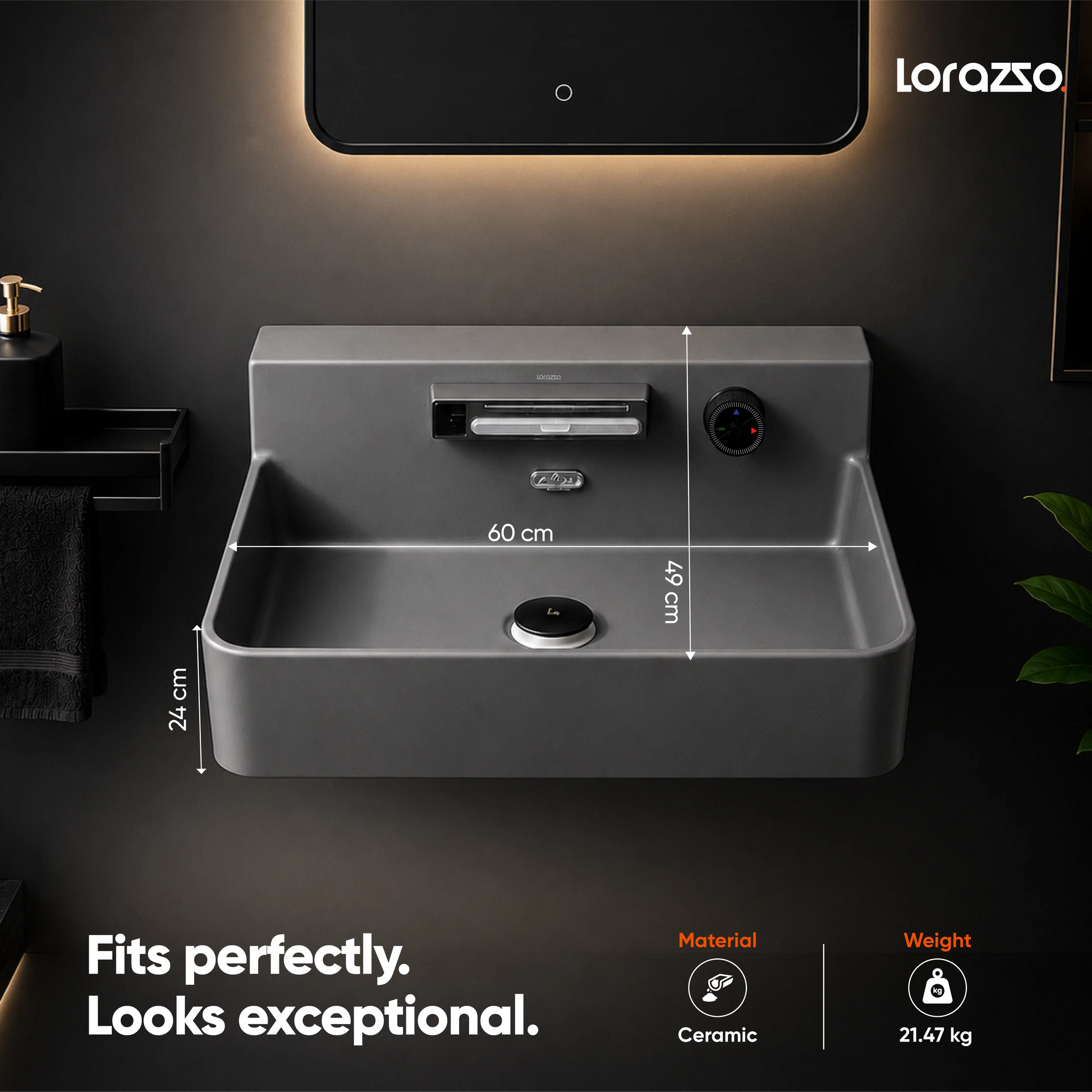 Integrated Wall Mount Smart Wash Basin (600x490x240 mm)
