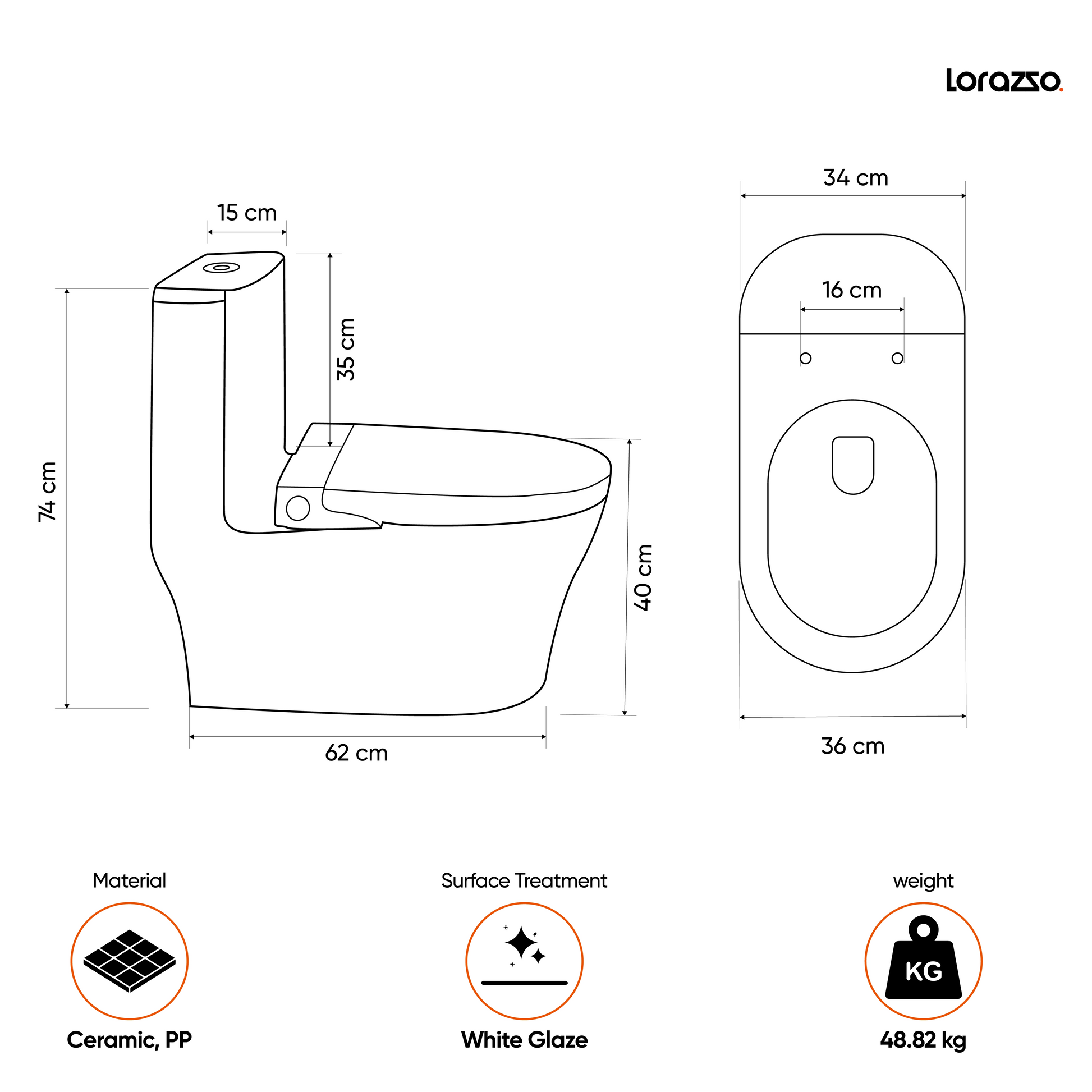 Intelli Smart Commode - One Piece Western Toilet - 66x39x75 cm